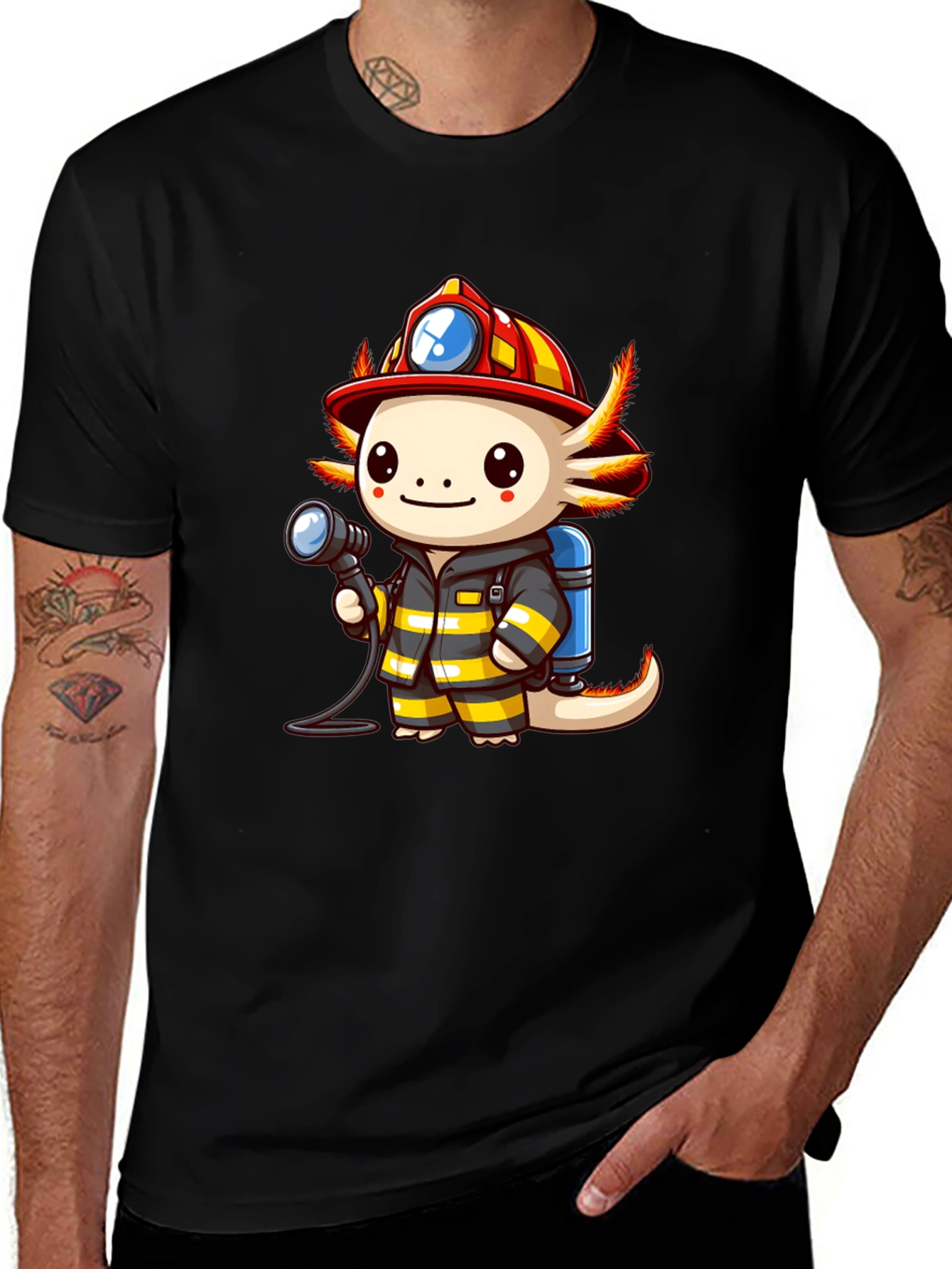 Variant 14 of Axolotl Firefighter T-Shirt - Cartoon Graphic Tee