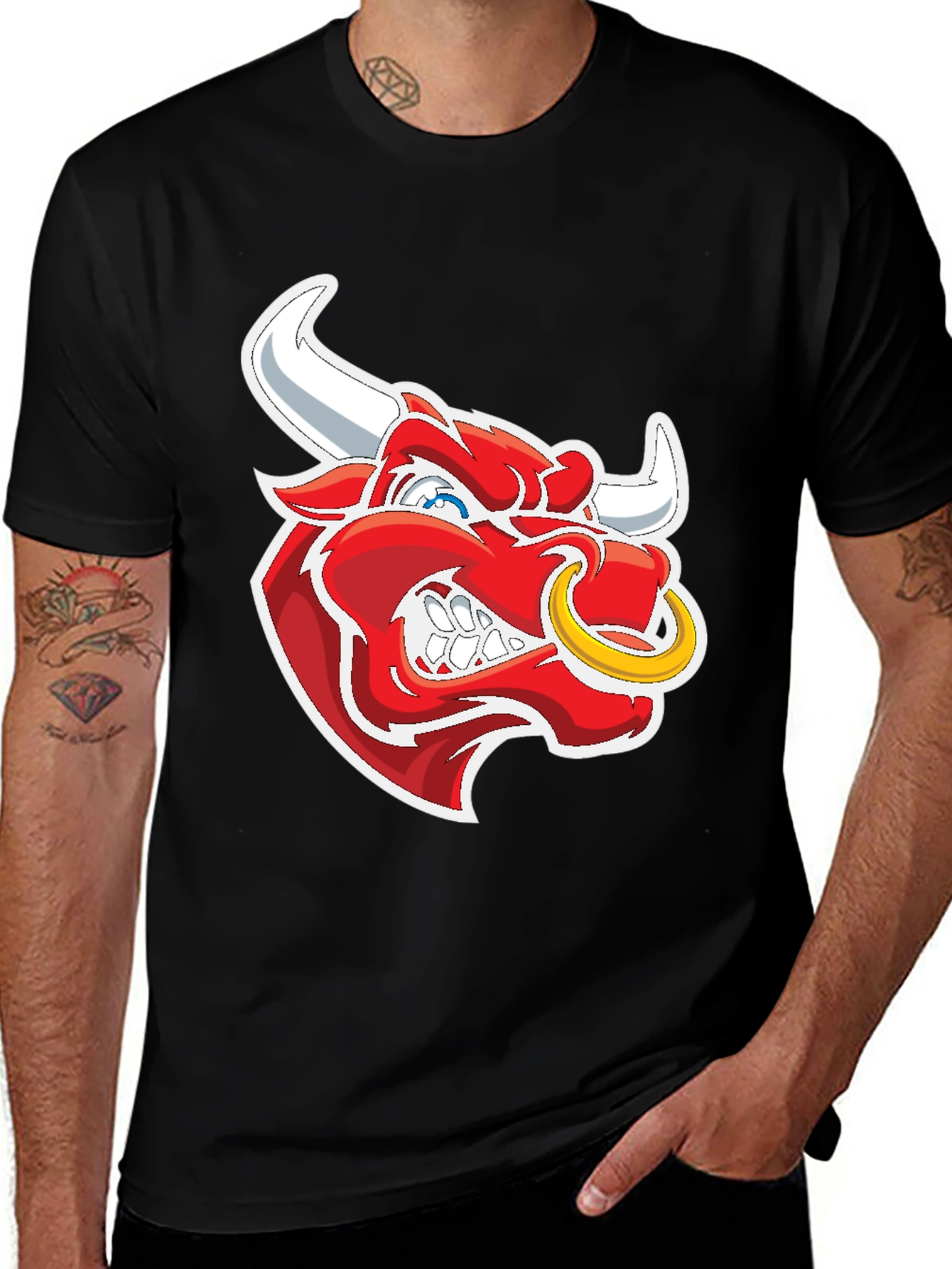 Black T-Shirt with Bull Graphic