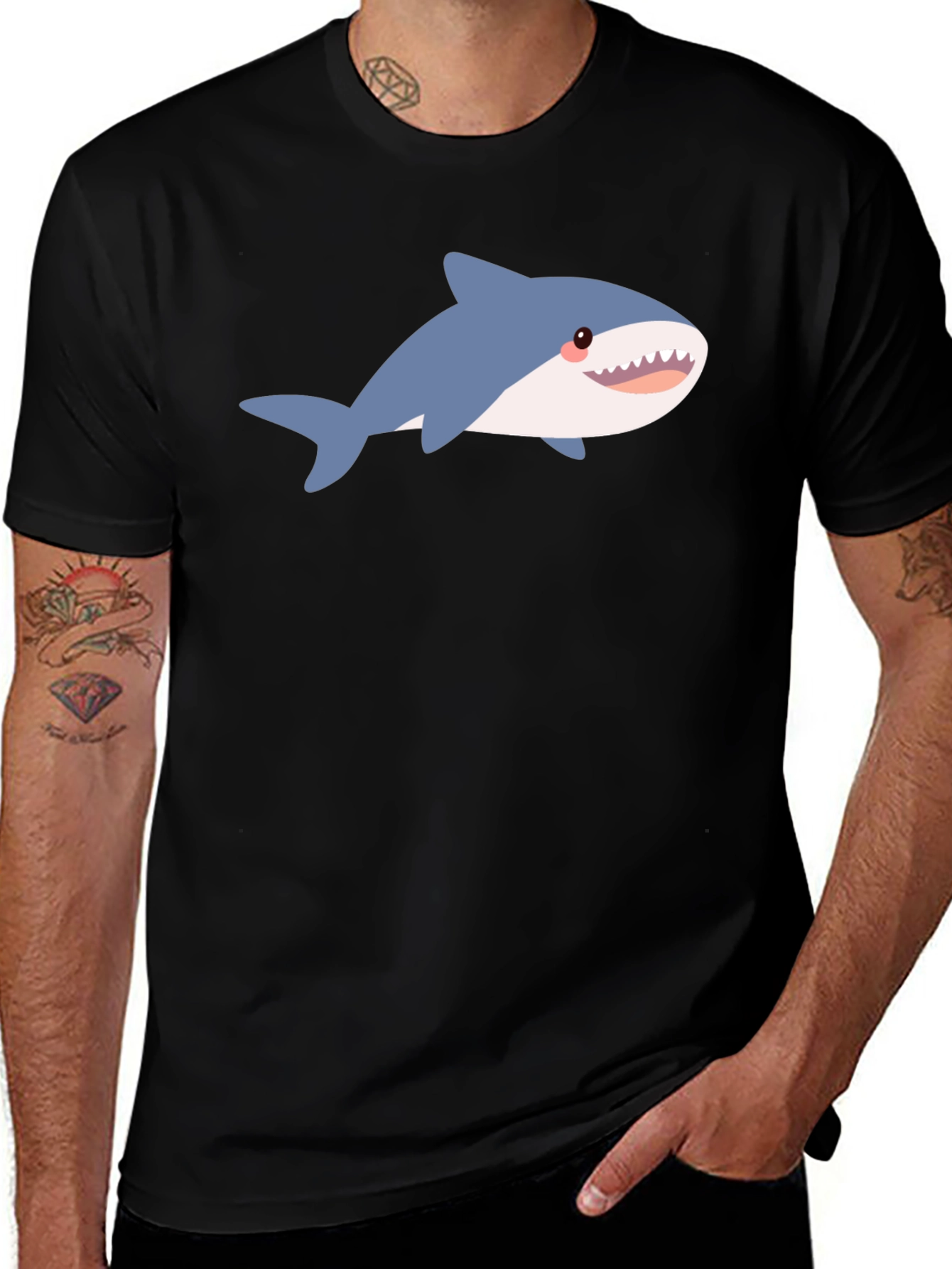 Variant 17 of Cute Shark Graphic Tee - Black Cotton T-Shirt