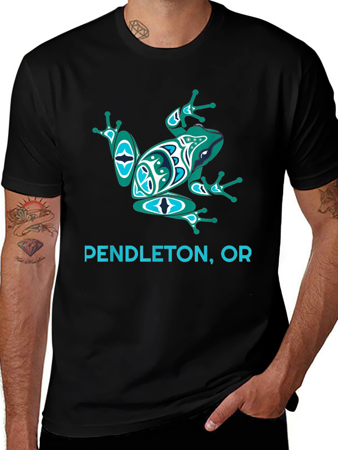 Variant 28 of Pendleton Oregon Frog Graphic Tee - Black Cotton T-Shirt