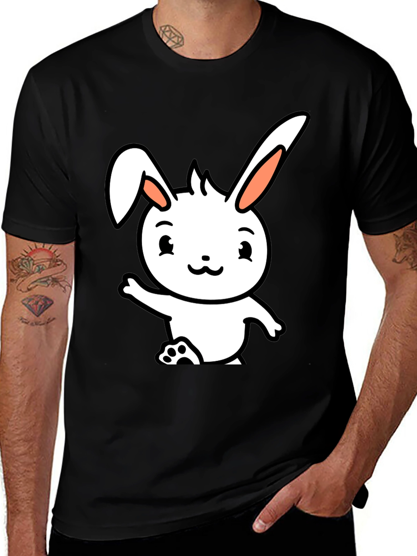 Variant 9 of Cute Cartoon Bunny Black T-Shirt
