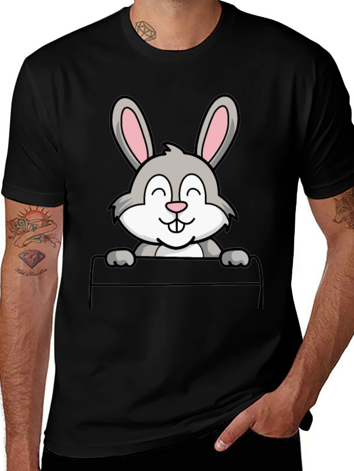 Variant 15 of Bunny Pocket Graphic Tee - Cute Rabbit Design