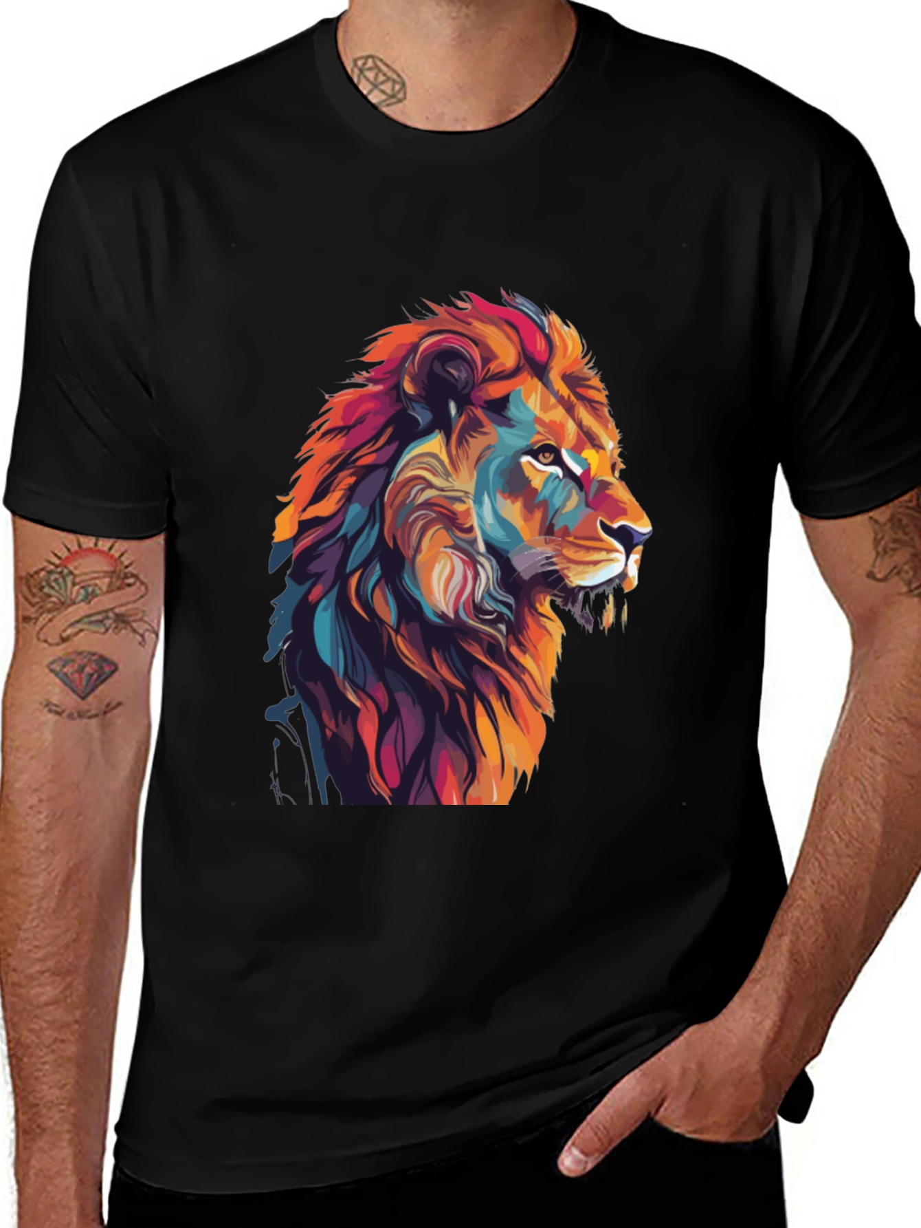 Variant 22 of Vibrant Lion Graphic Black T-Shirt