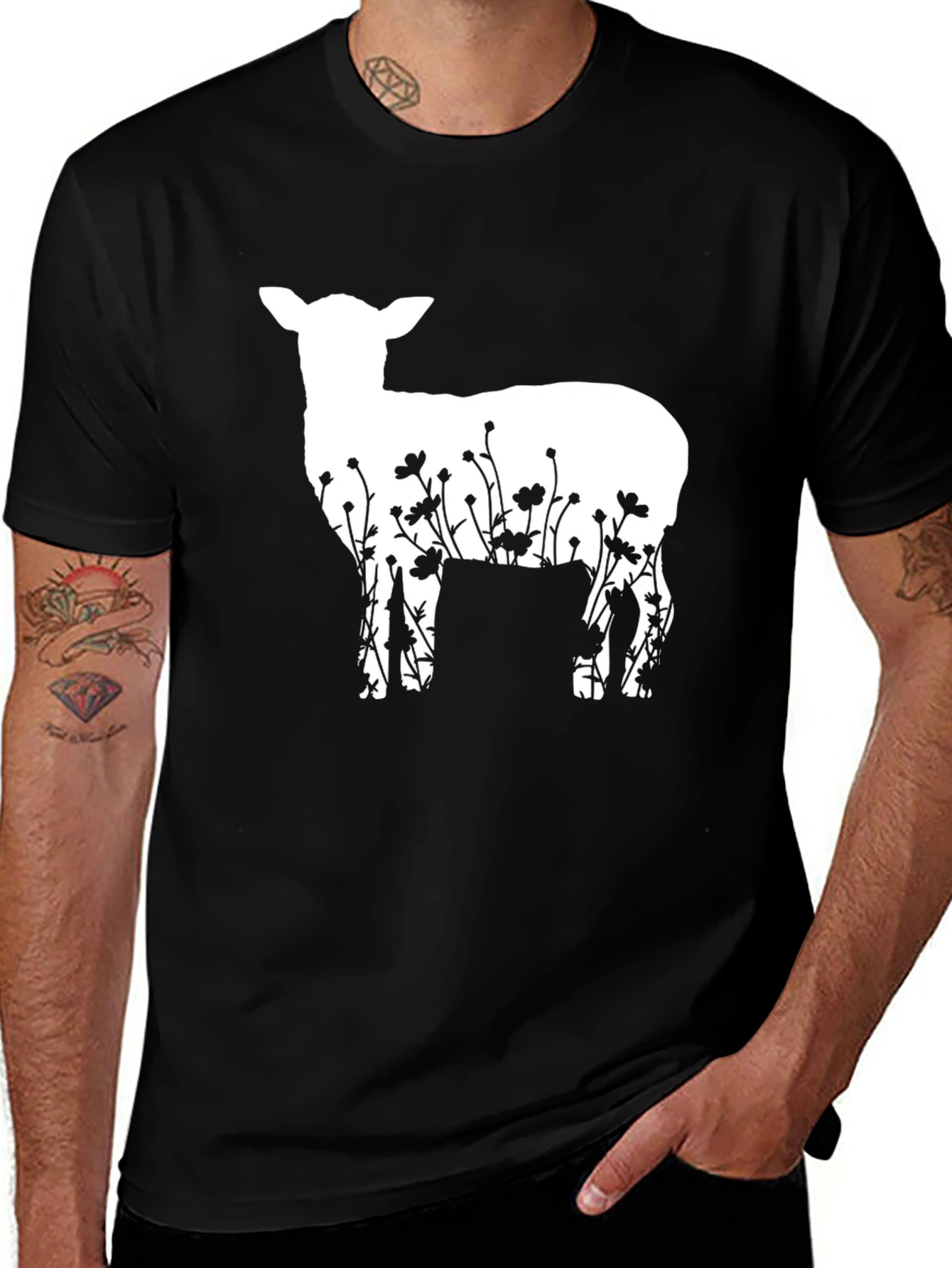 Variant 23 of Lamb & Floral T-Shirt - Unique Graphic Tee