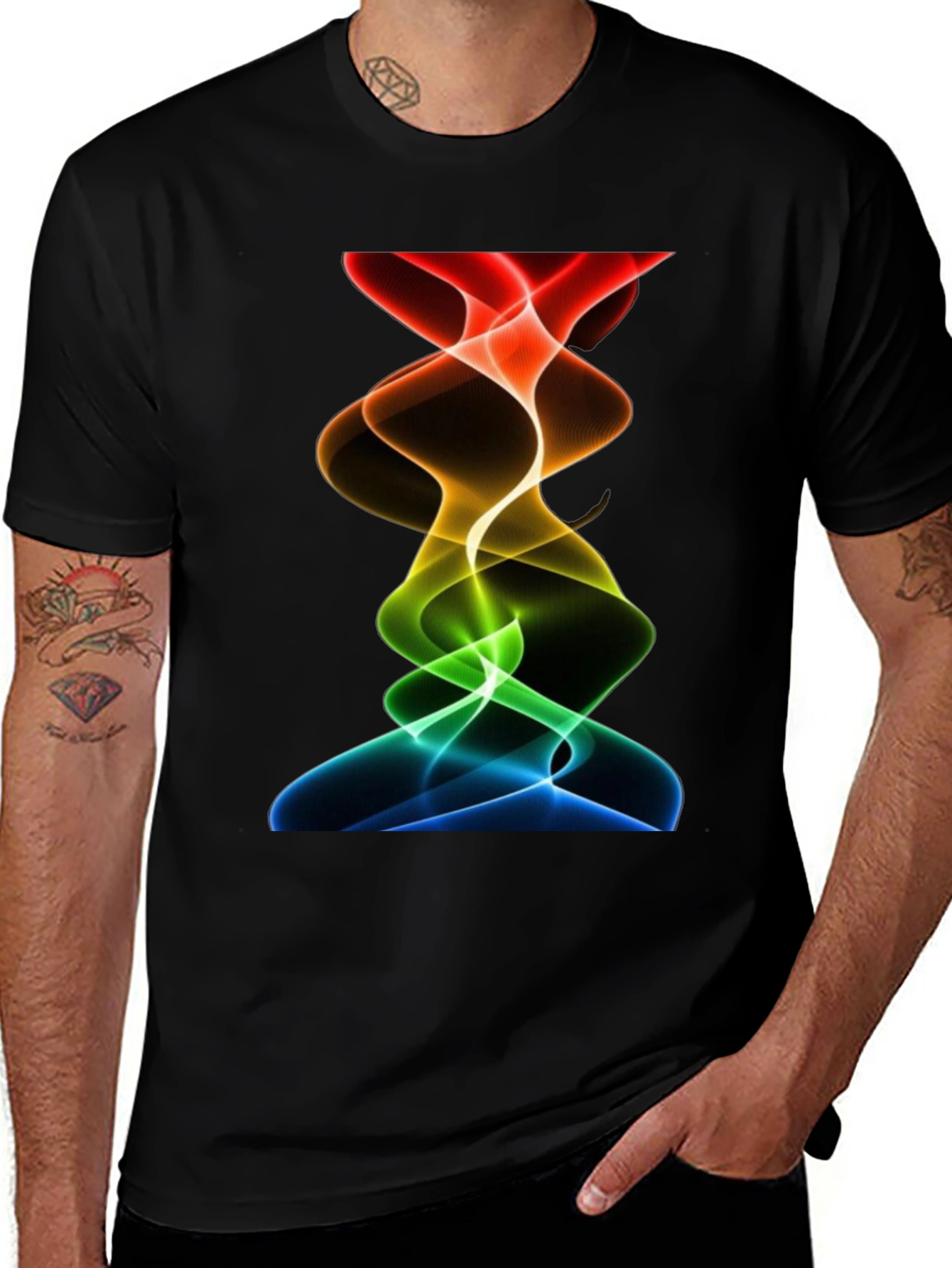 Variant 24 of Abstract Rainbow Wave Graphic Print Black T-Shirt