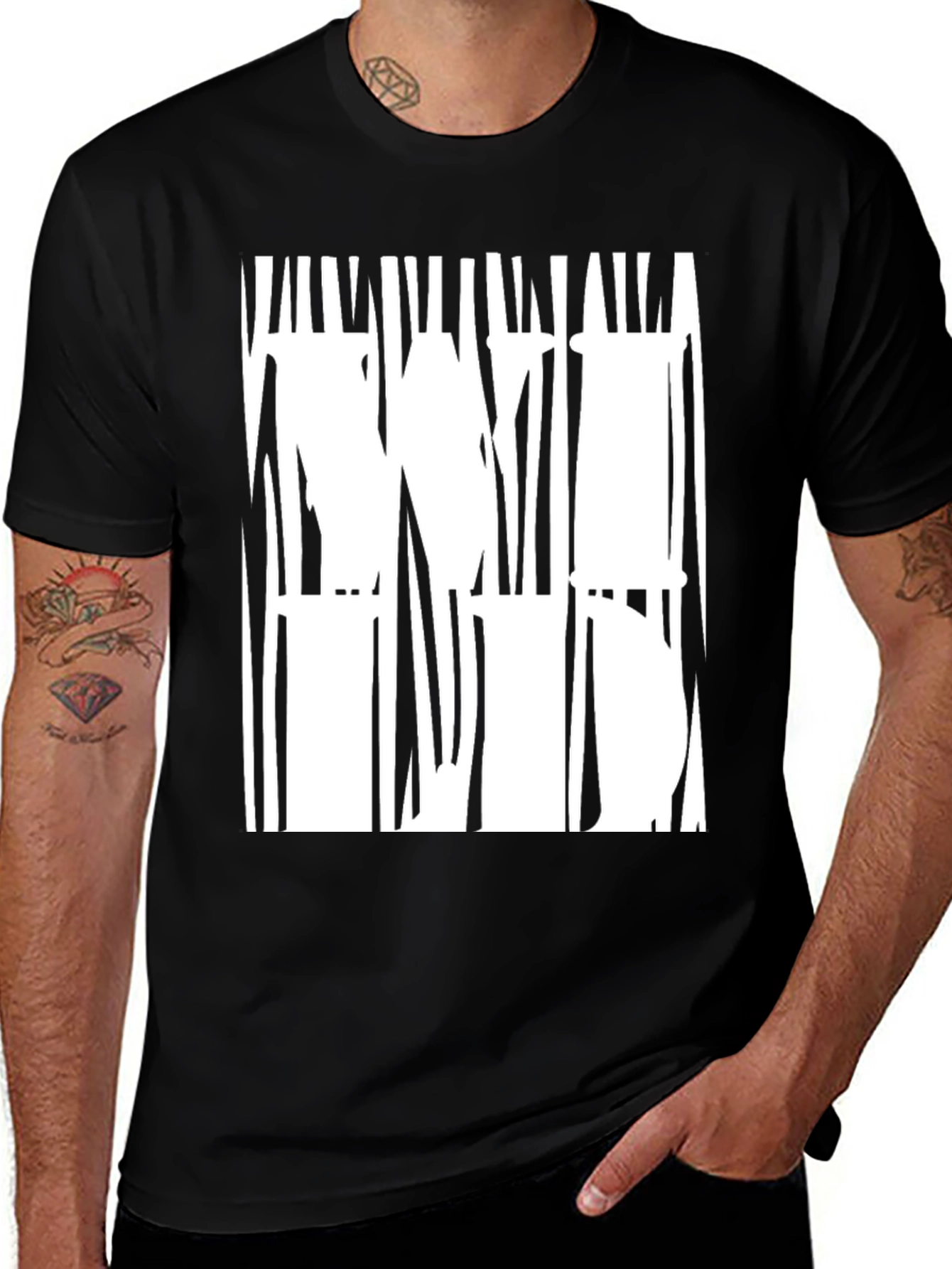 Variant 15 of Black Tee Shirt with White Striped WILD Design