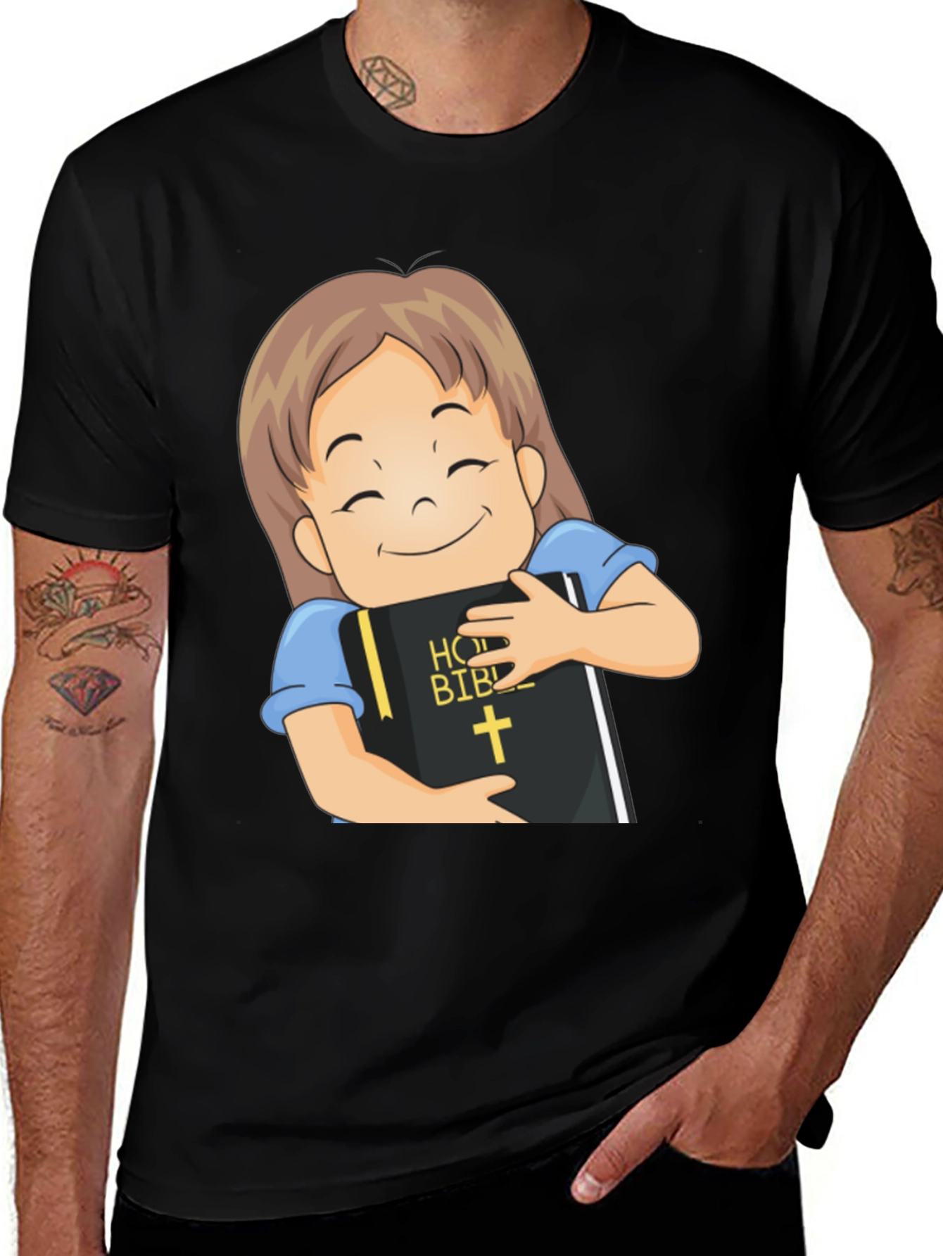 Variant 25 of Cartoon Girl Hugging Bible T-Shirt