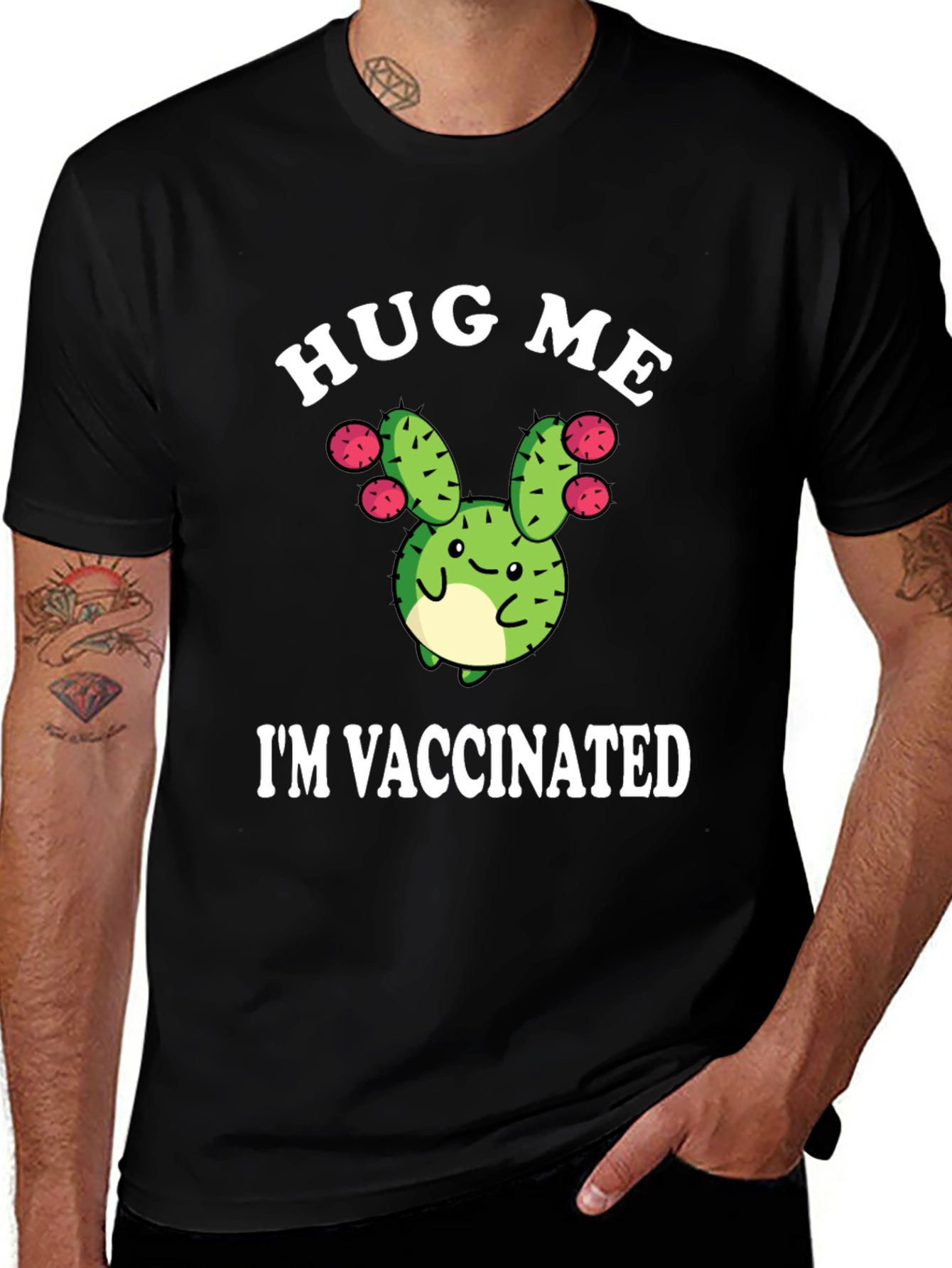 Variant 13 of Hug Me I'm Vaccinated Funny Cactus T-Shirt