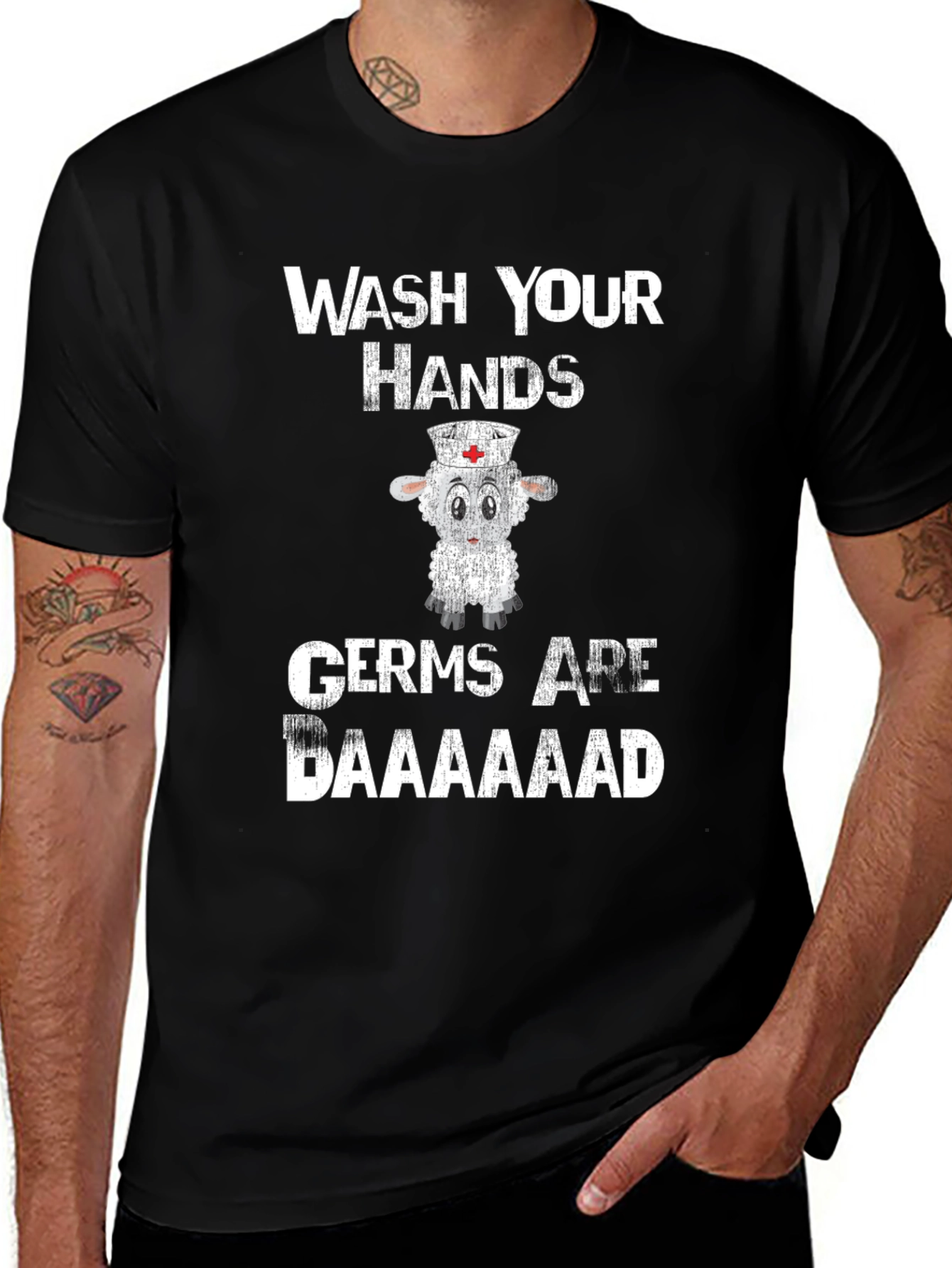 Variant 14 of Wash Your Hands Nurse Sheep Graphic Tee