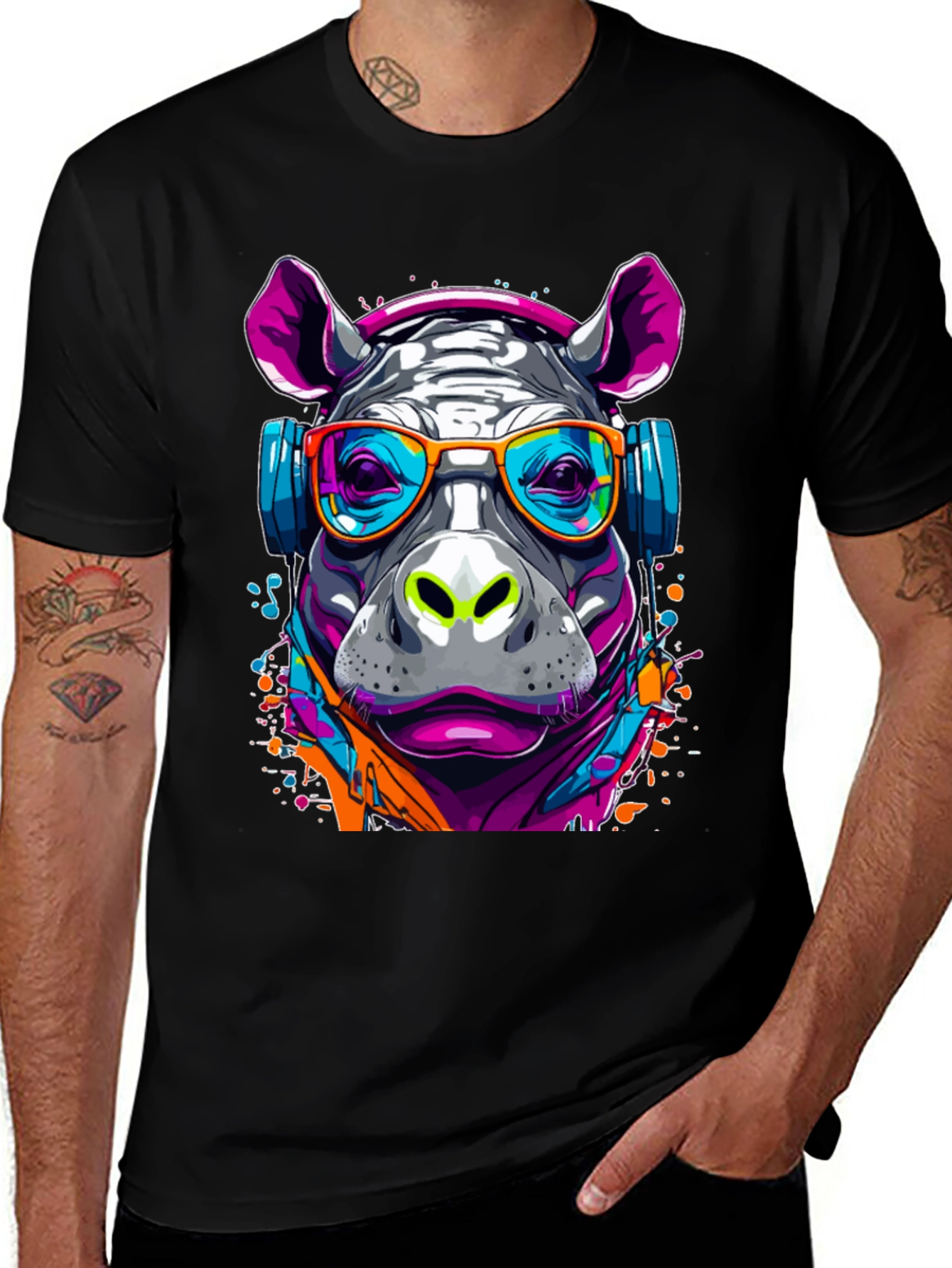 Rhino DJ Graphic T-Shirt - Unique Animal Tee