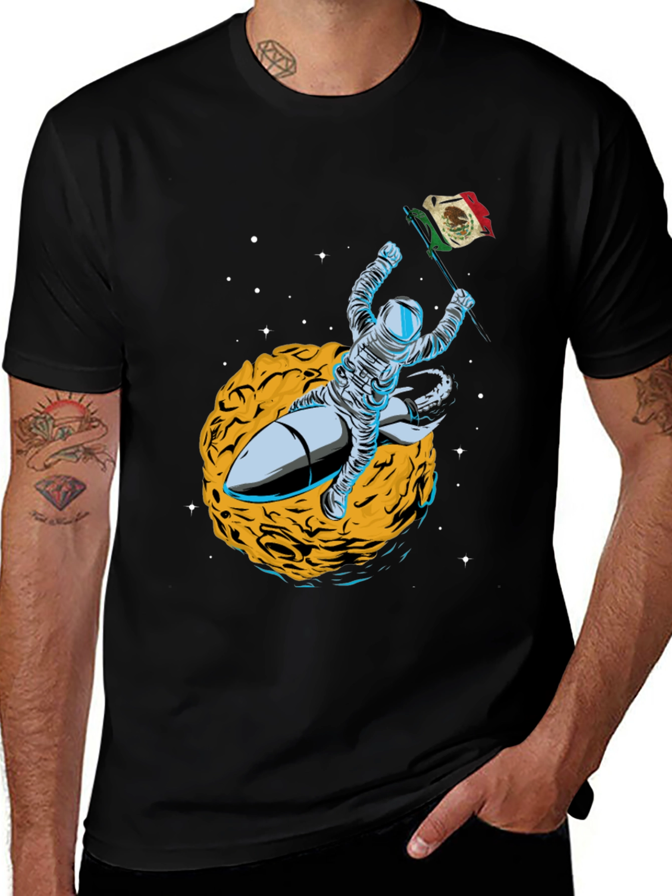 Variant 11 of Astronaut Moon Rocket Mexico Flag Graphic T-Shirt