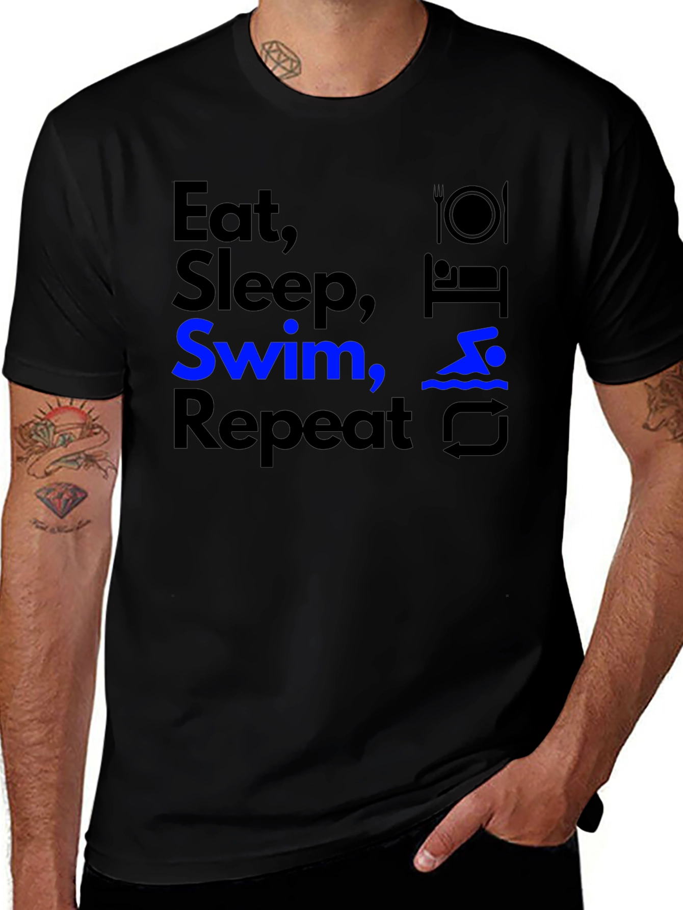 Eat Sleep Swim Repeat T-Shirt - Swimmer Tee