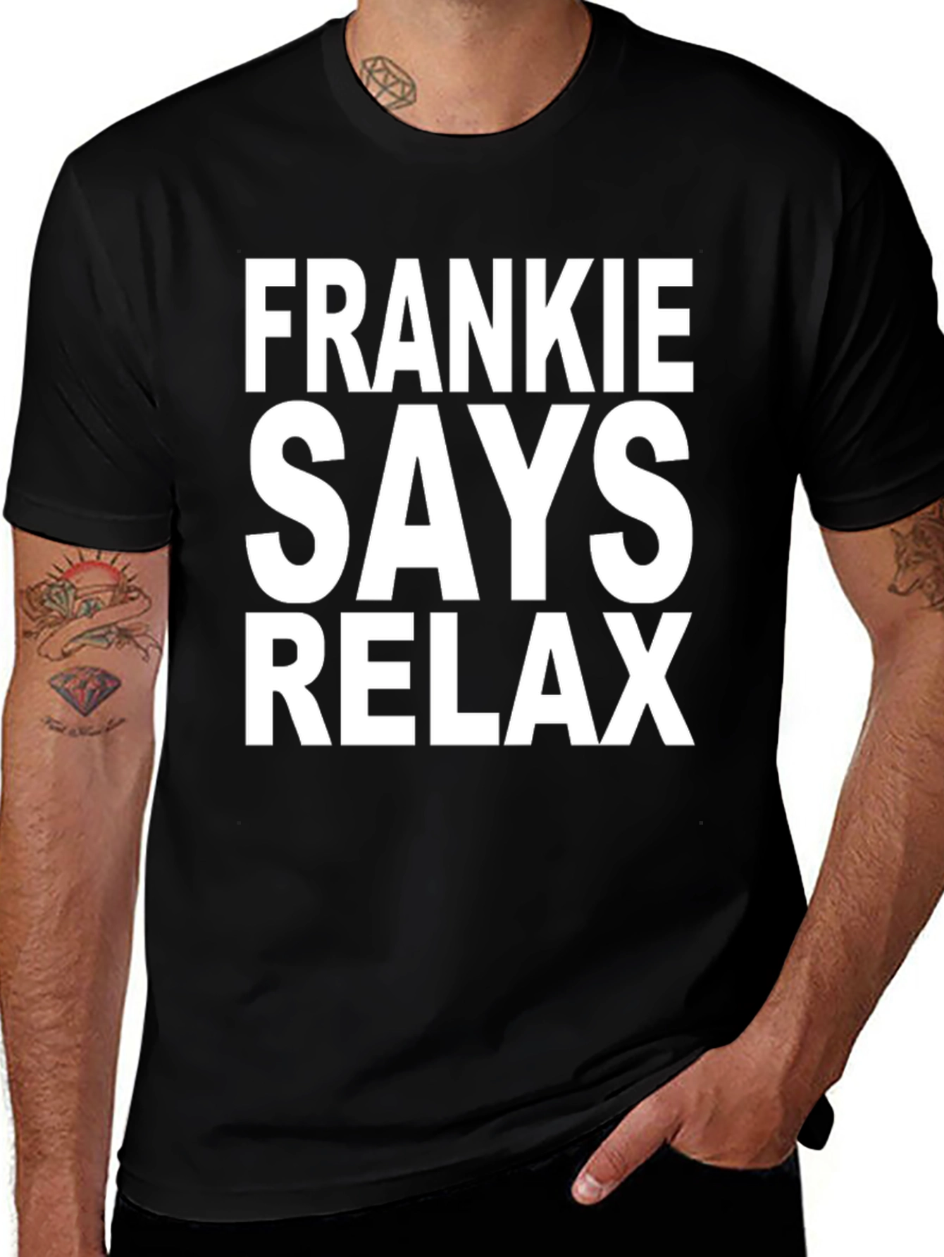 Variant 14 of Frankie Says Relax Graphic Tee - Black Cotton T-Shirt