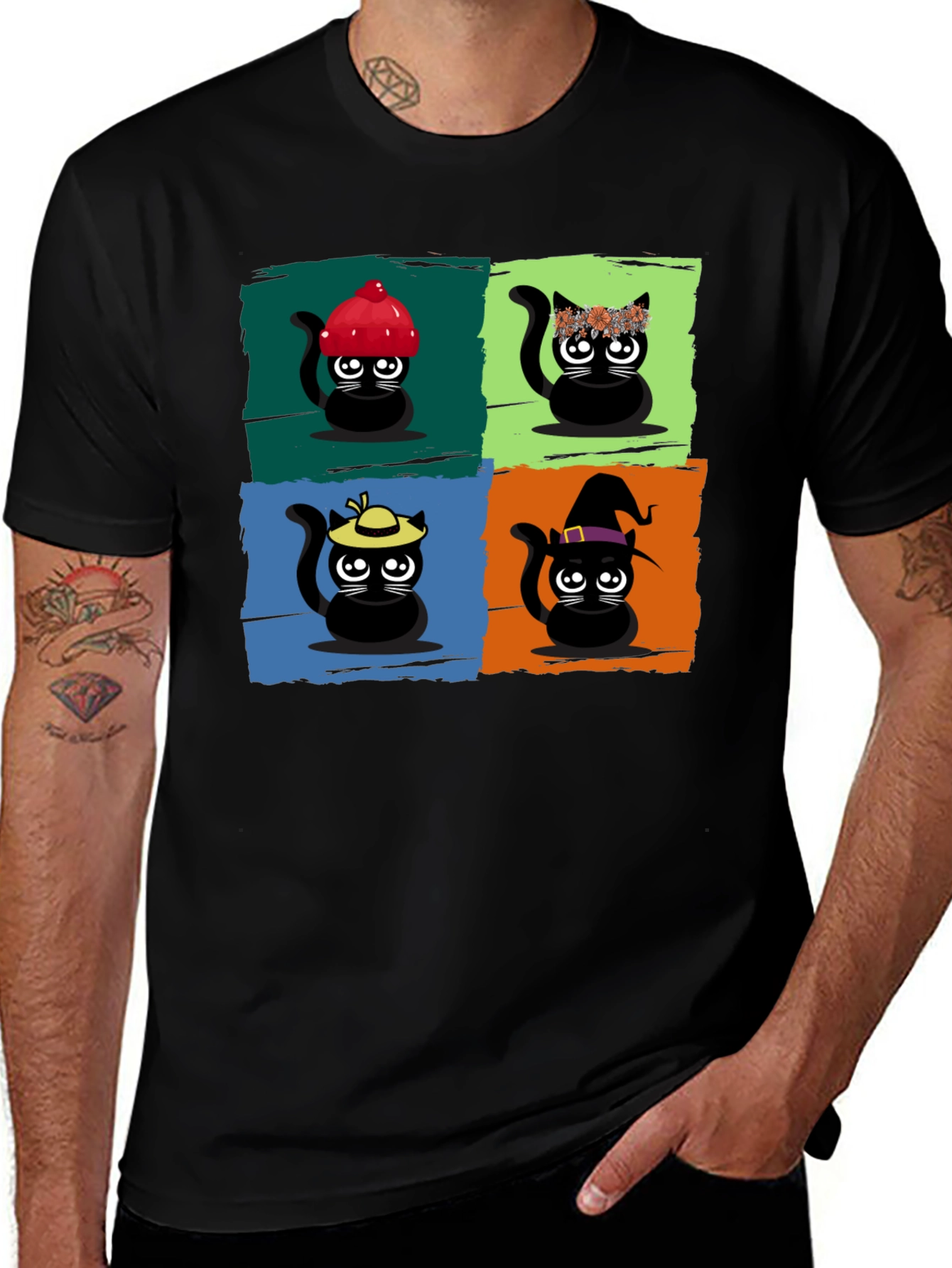 Variant 25 of Cartoon Cats Black T-Shirt