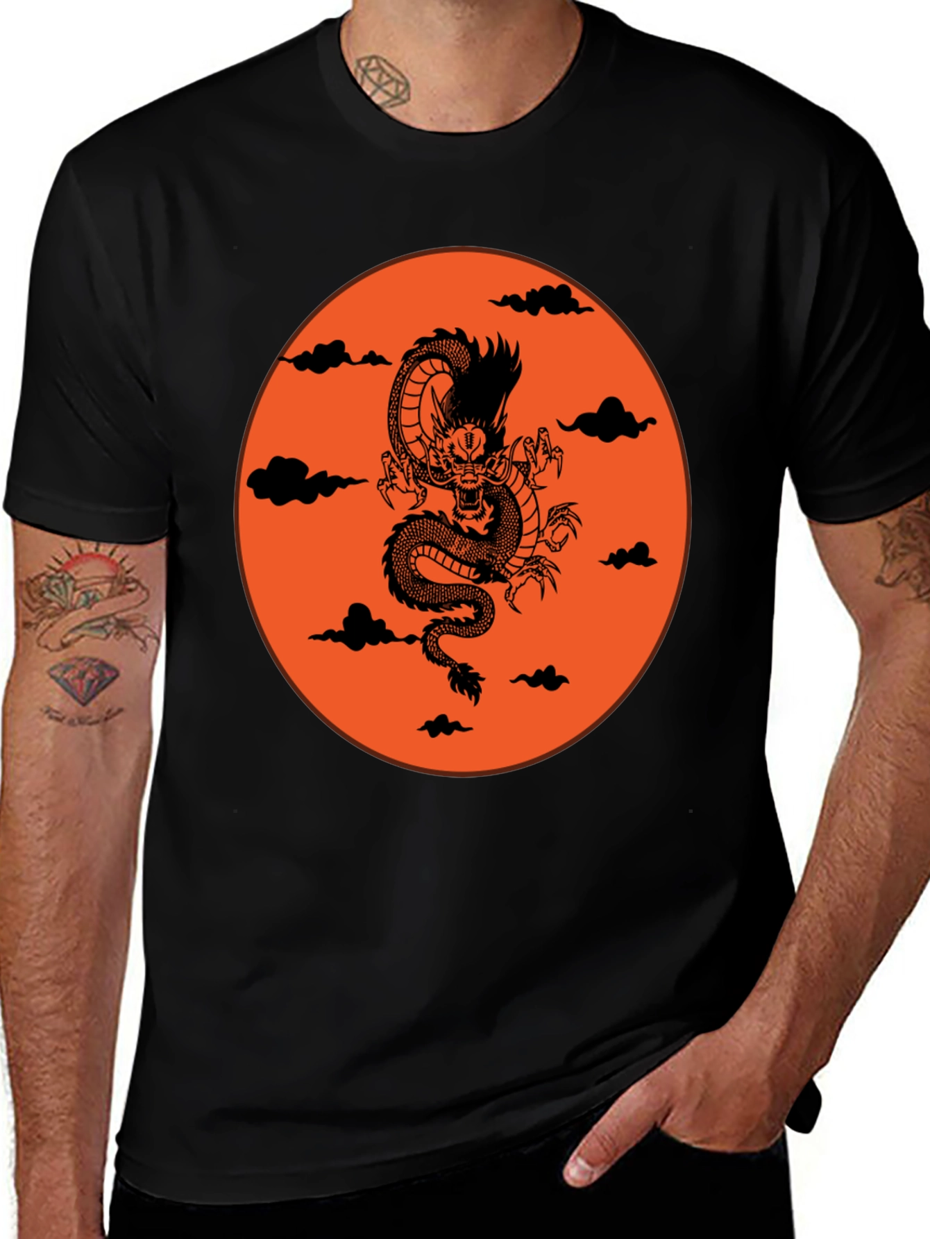 Variant 10 of Dragon Moon Graphic Tee - Black Cotton Comfort
