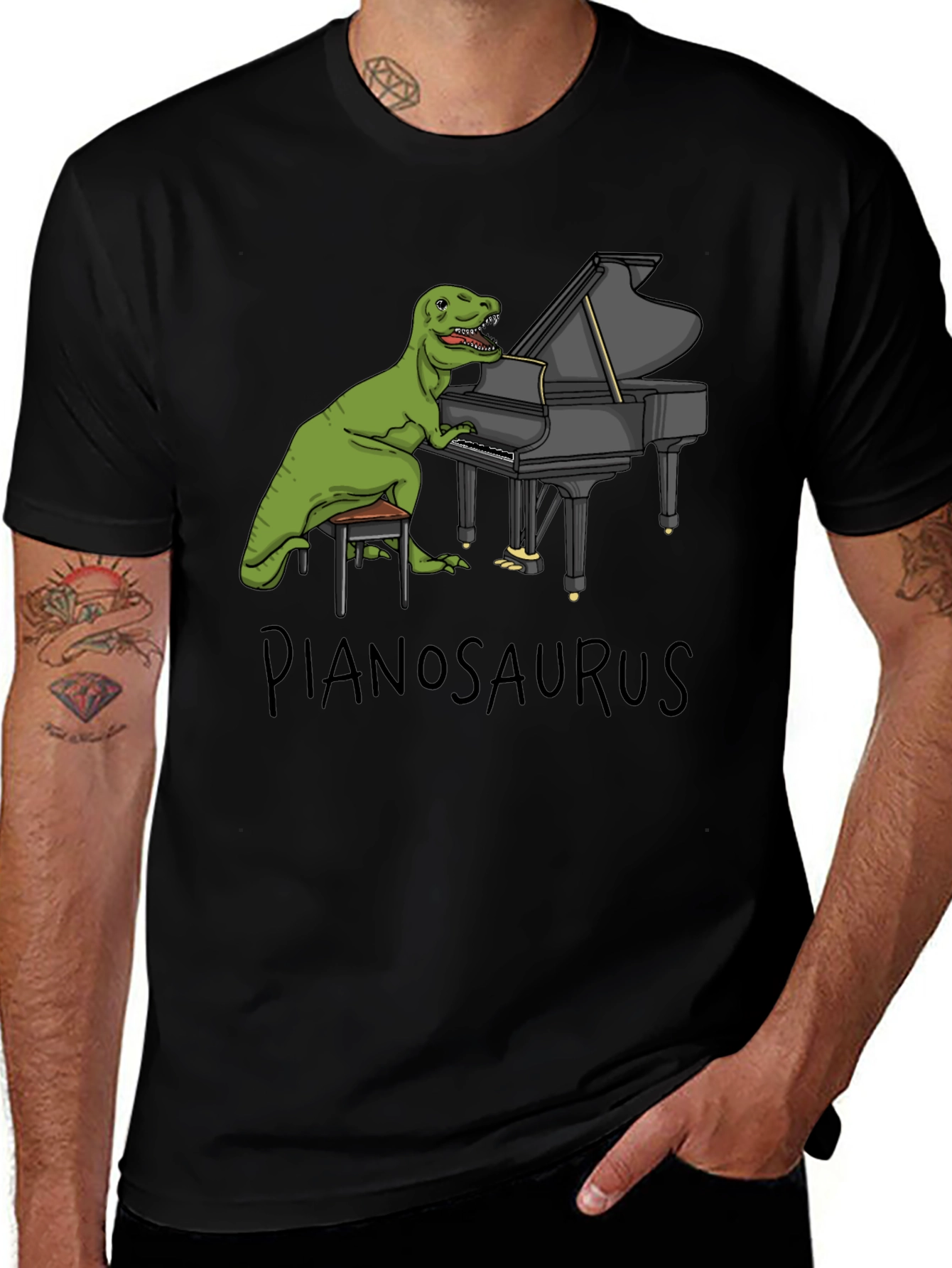 Pianosaurus T-Shirt - Funny Dinosaur Playing Piano Tee