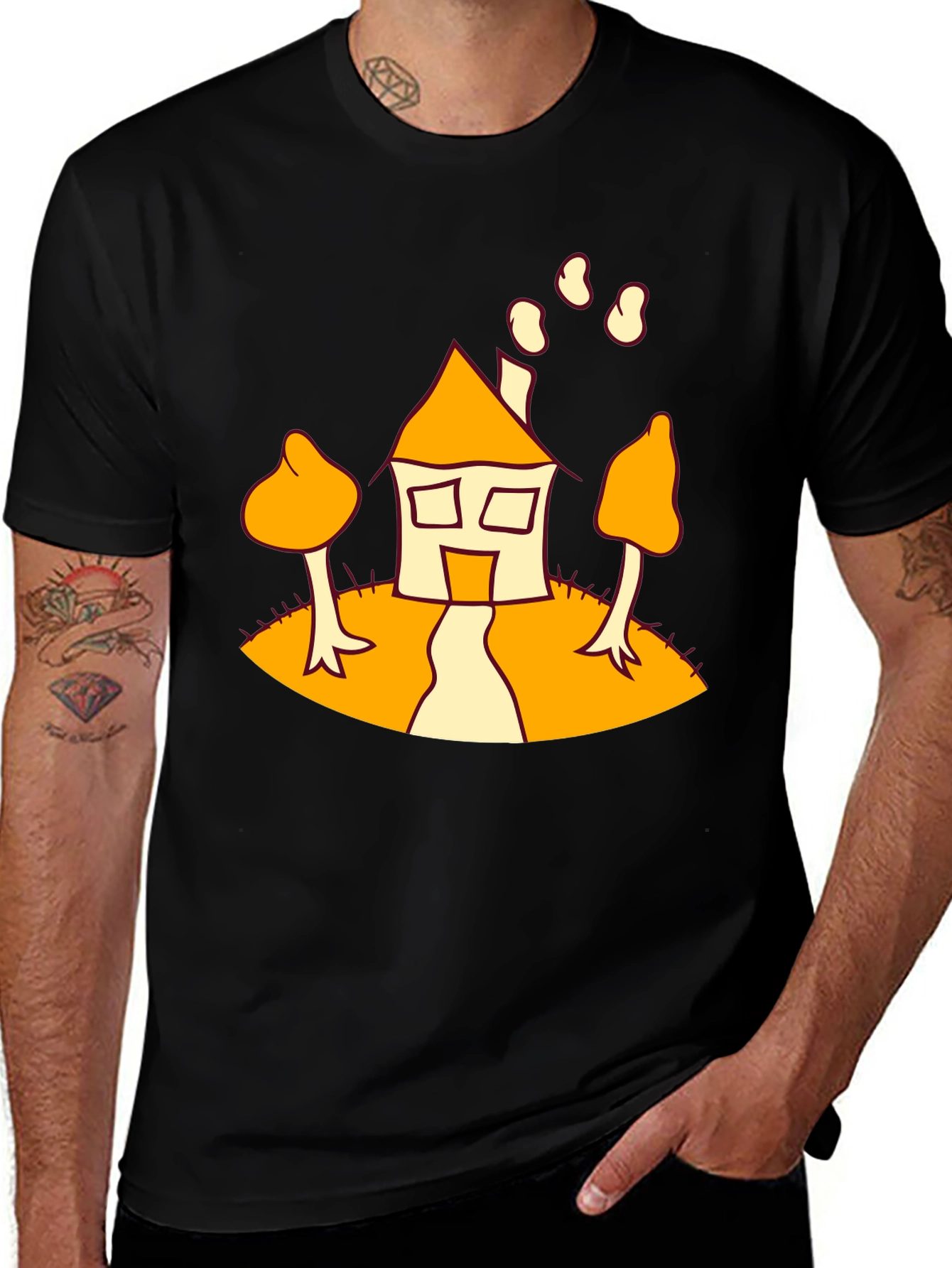 Variant 19 of Cartoon House Print Black T-Shirt
