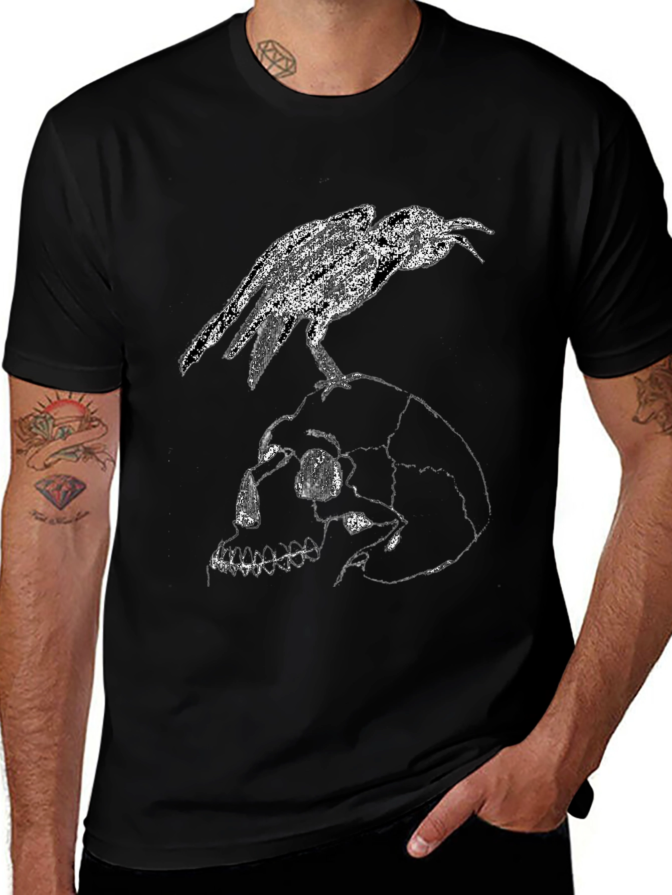 Variant 13 of Raven Skull Graphic Tee - Gothic Menswear