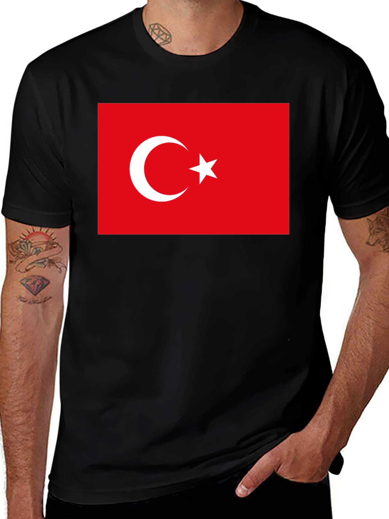 Variant 11 of Turkey Flag T-Shirt - Black Crew Neck Tee