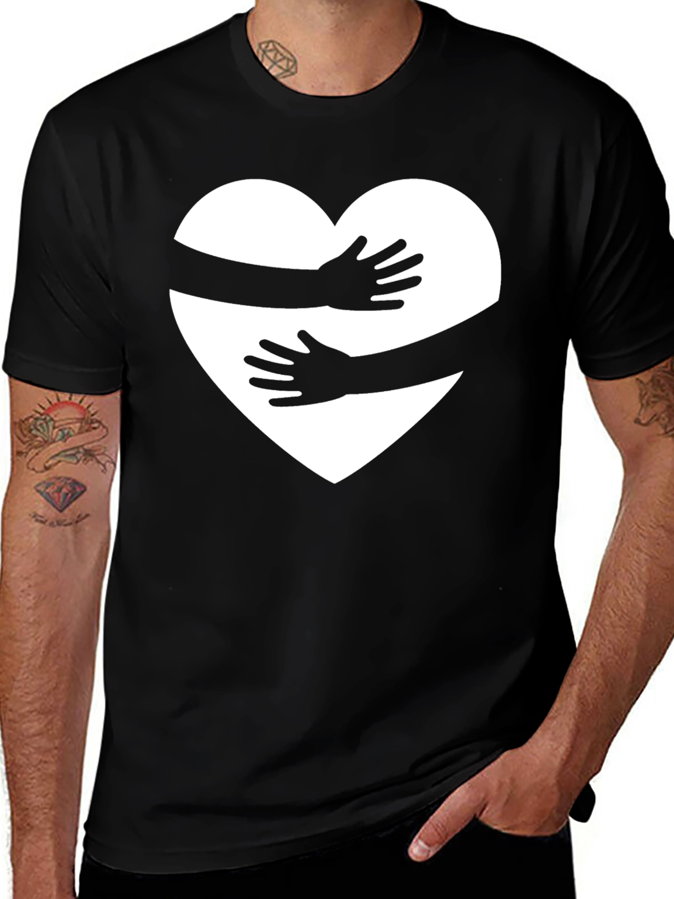 Variant 5 of Heart Hug Graphic Tee - Black Casual Shirt