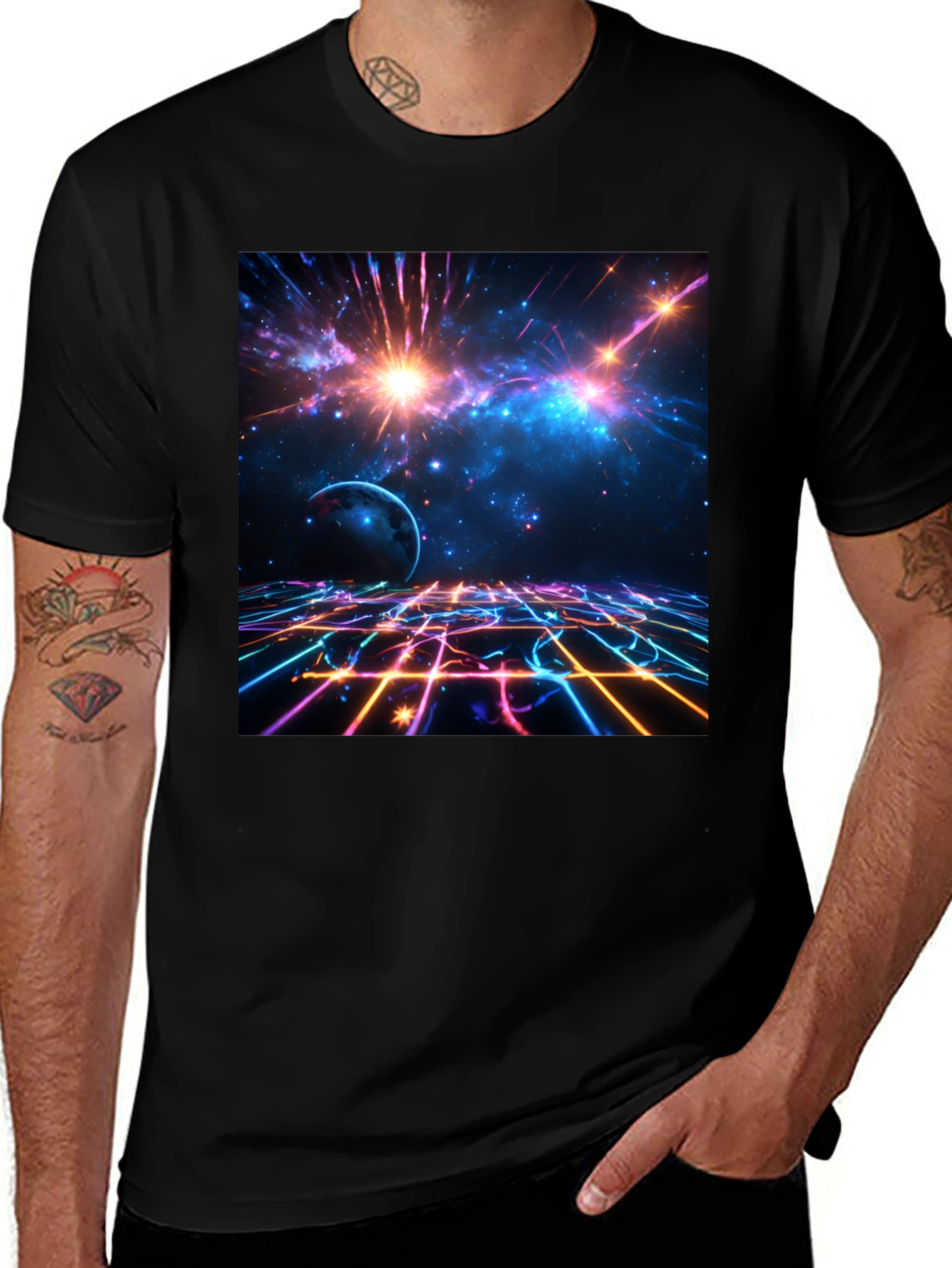 Black Nebula Space Graphic Tee - Stylish Black Cotton T-Shirt main image