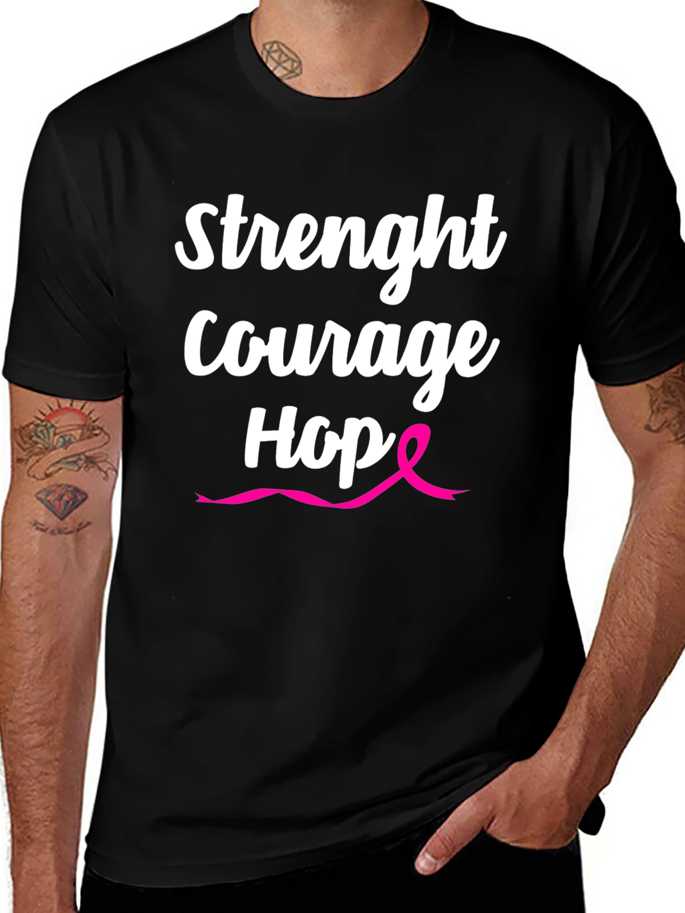Variant 17 of Strength Courage Hope T-Shirt - Breast Cancer Awareness