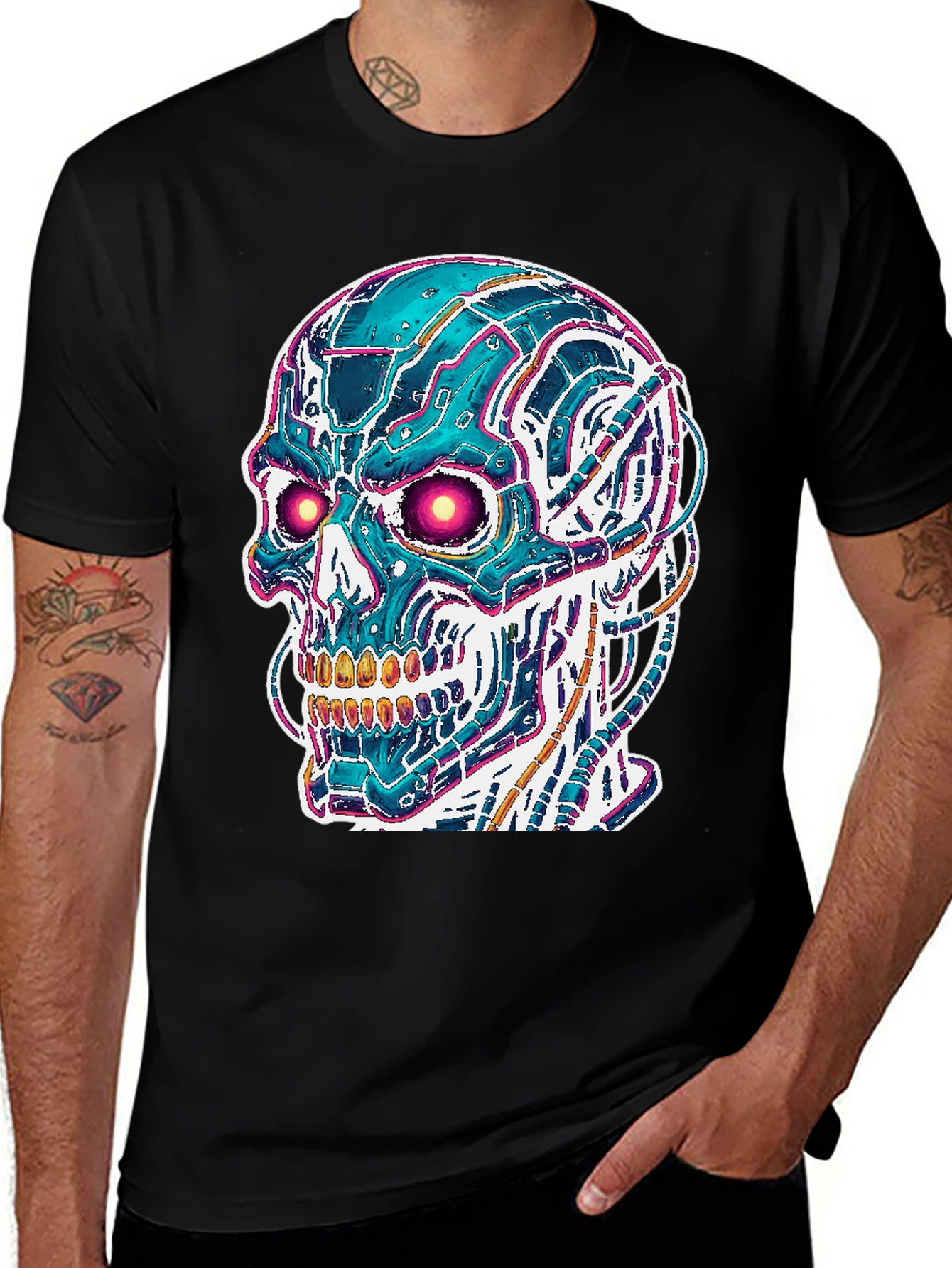 Variant 13 of Cyberpunk Skull Graphic Tee - Men's Black T-Shirt