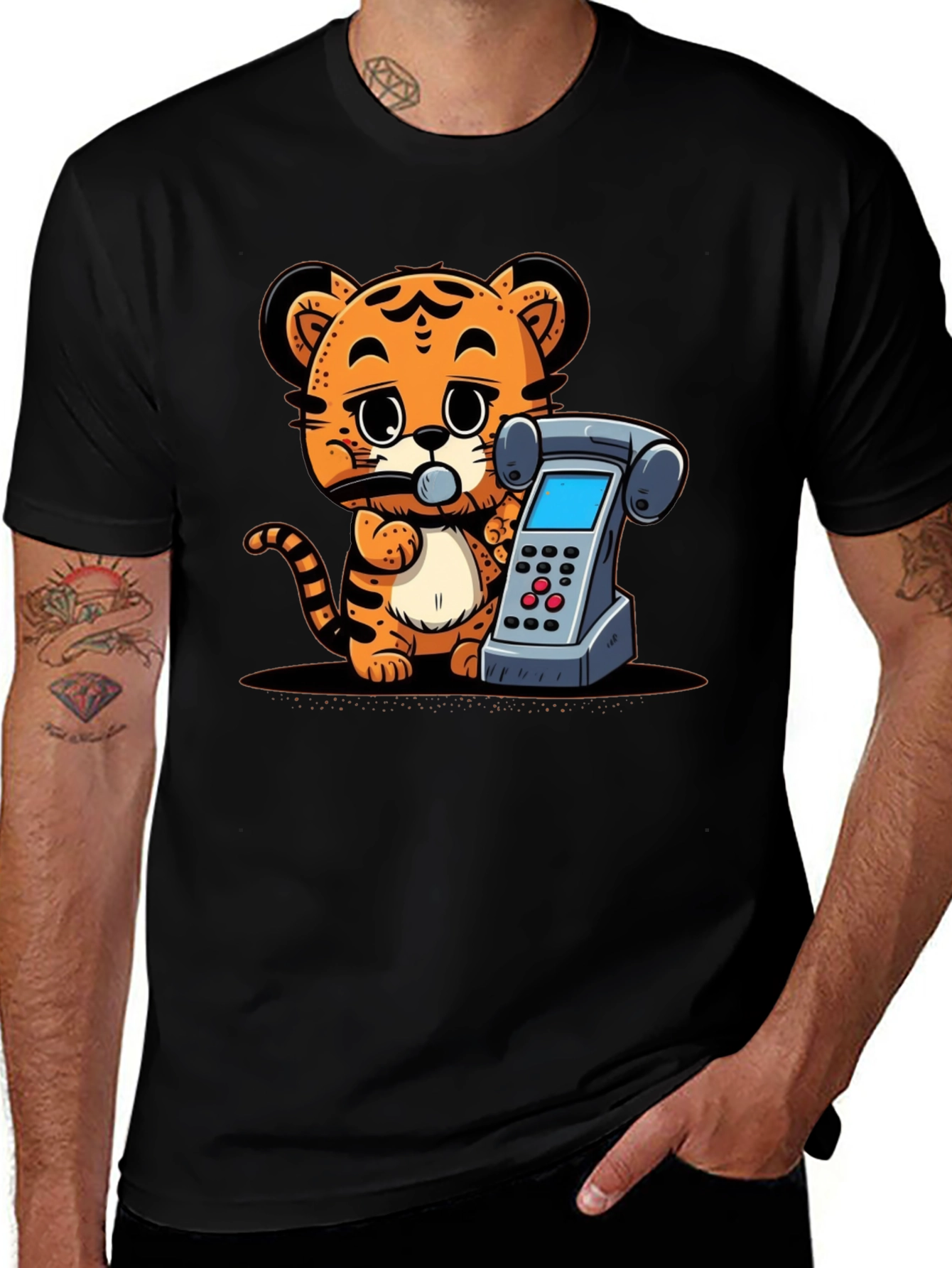 Variant 27 of Cute Cartoon Tiger on a Phone T-Shirt
