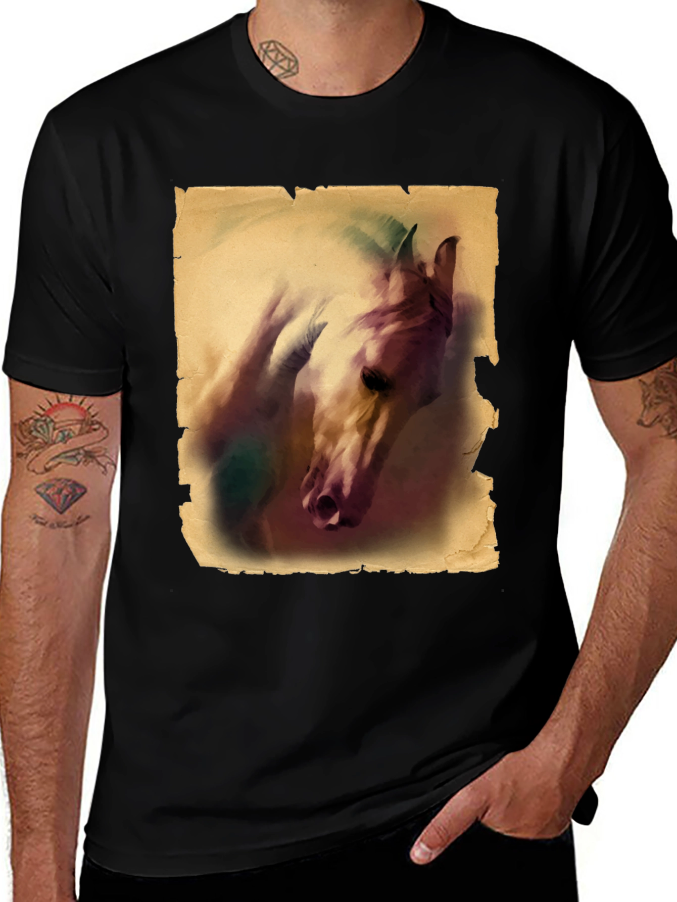 Variant 19 of Horse Portrait Graphic Print Men's Black T-Shirt