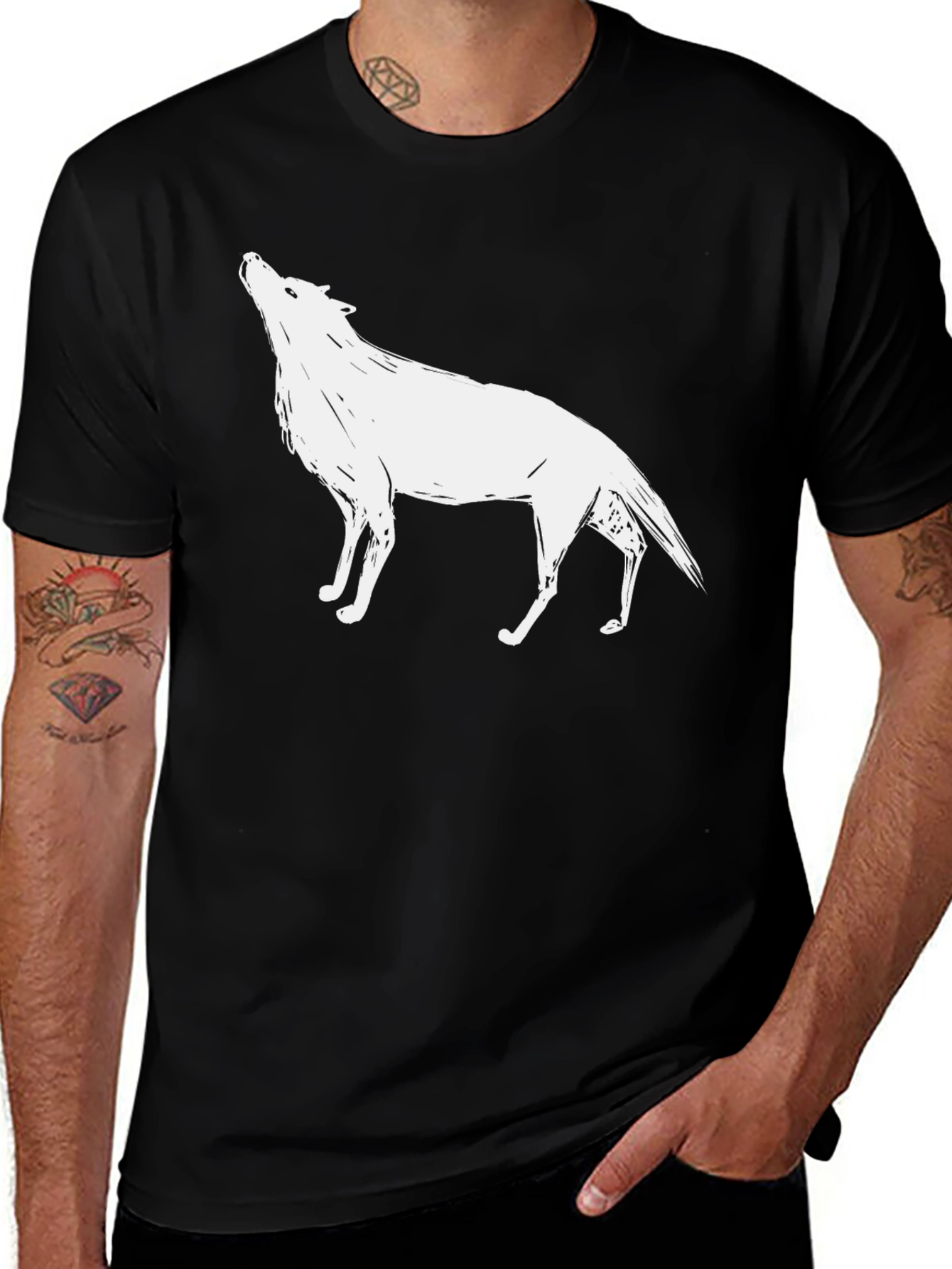Variant 19 of Black T-Shirt with Wolf Graphic