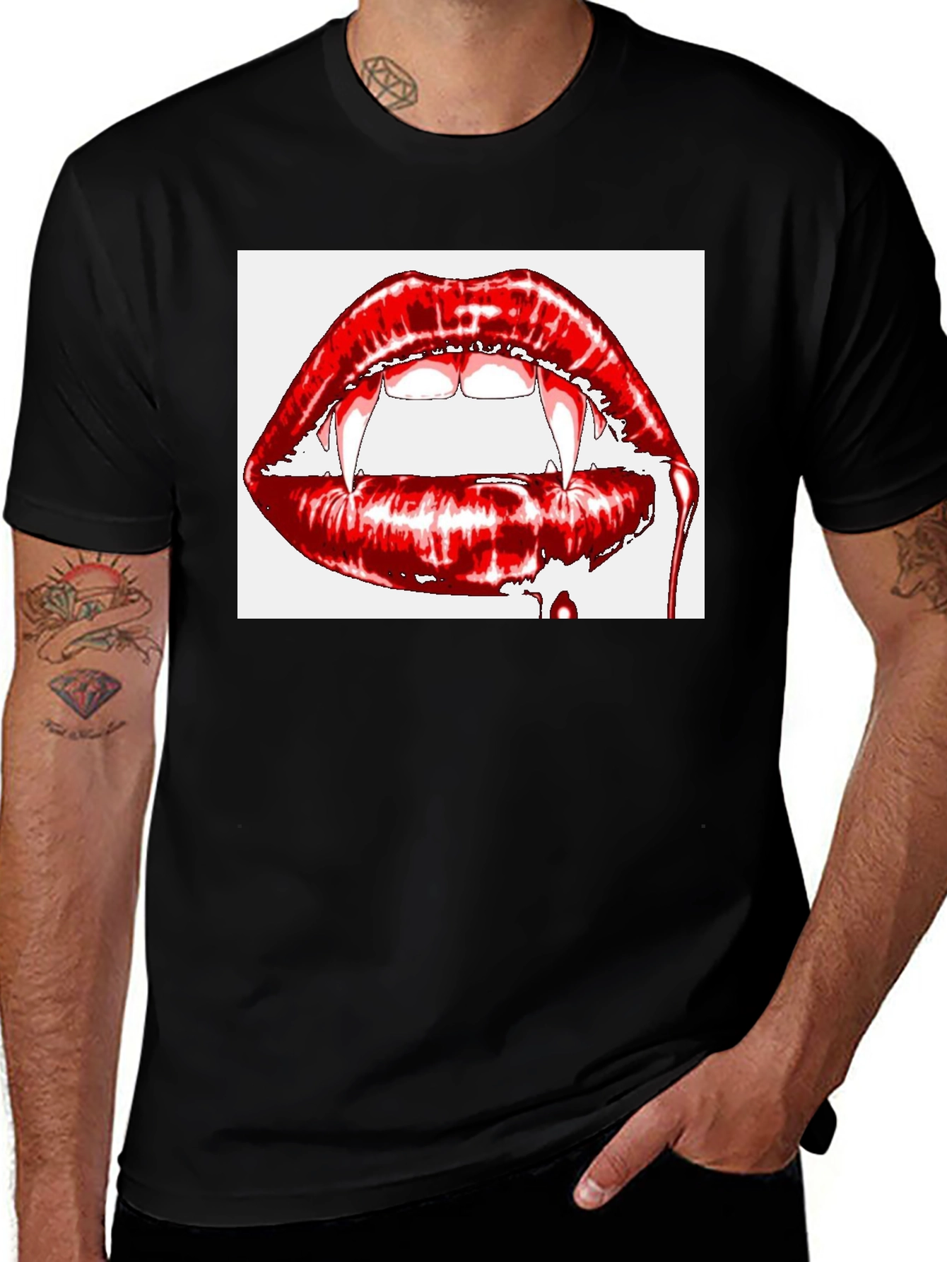 Variant 7 of Vampire Lips Graphic Tee - Gothic Halloween Shirt