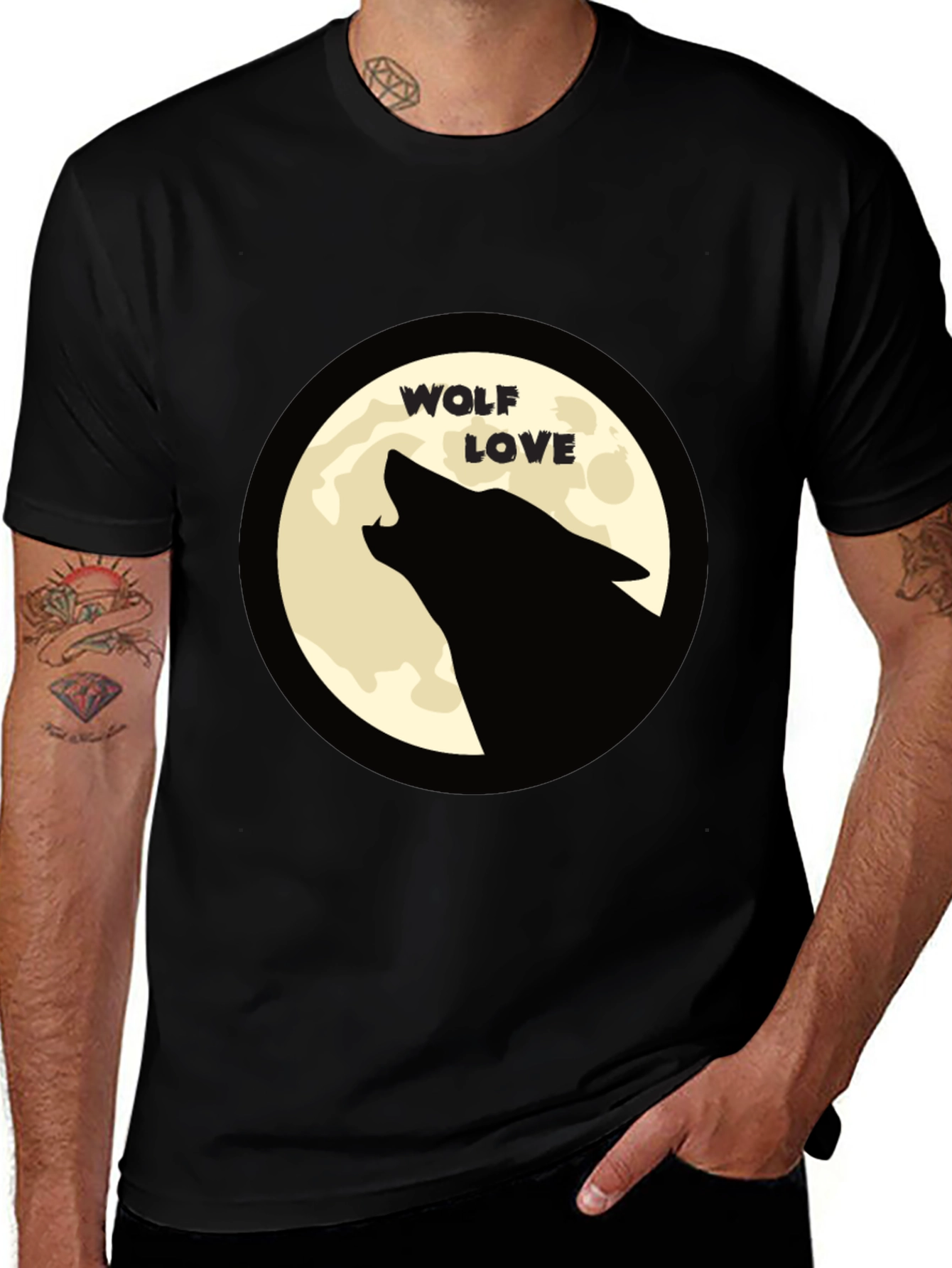 Variant 5 of Wolf Love Moon Graphic T-Shirt - Black Crew Neck