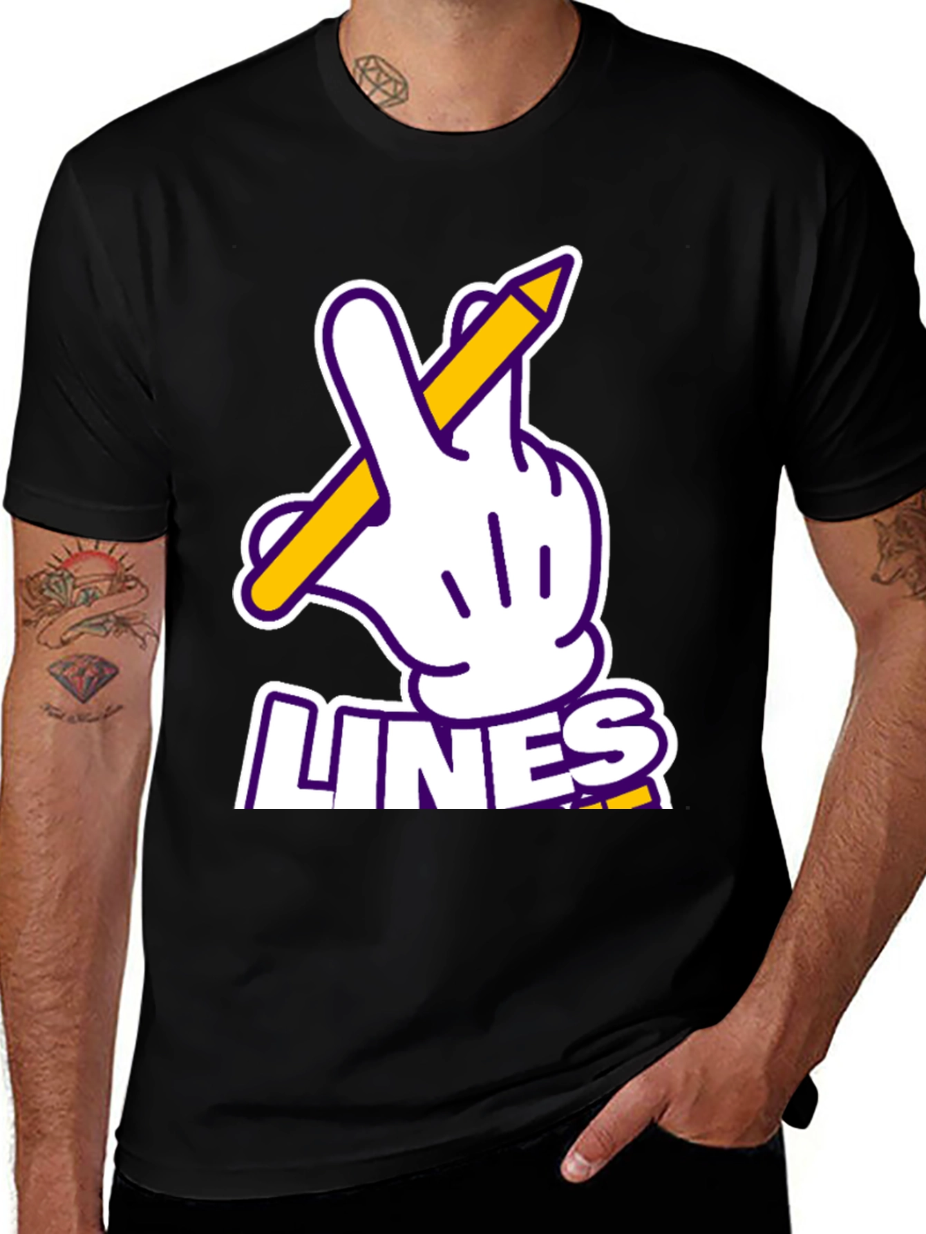 Variant 17 of Lines T-Shirt - Cartoon Hand & Pencil Graphic