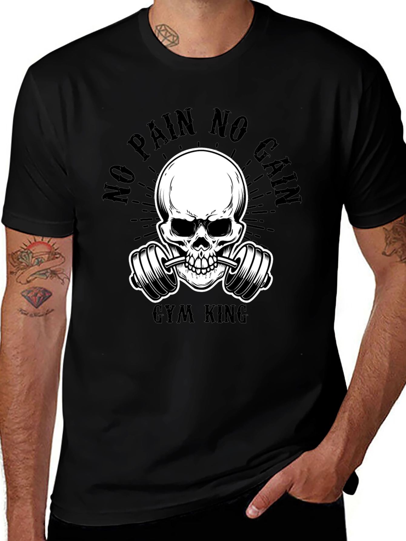 Variant 12 of Gym King Skull Graphic Black T-Shirt