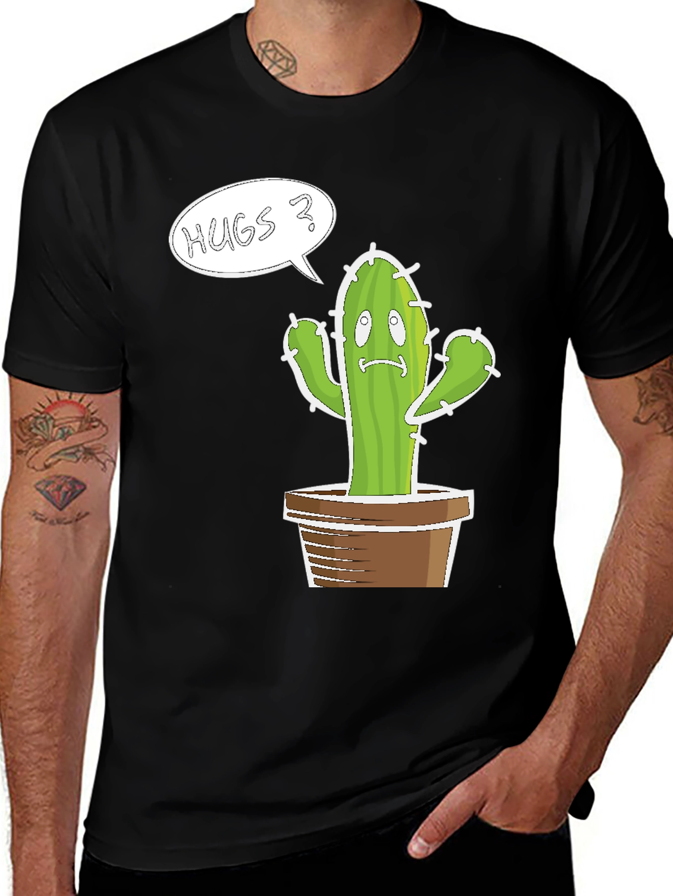 Hugs? Cactus Graphic T-Shirt - Unisex Black Tee
