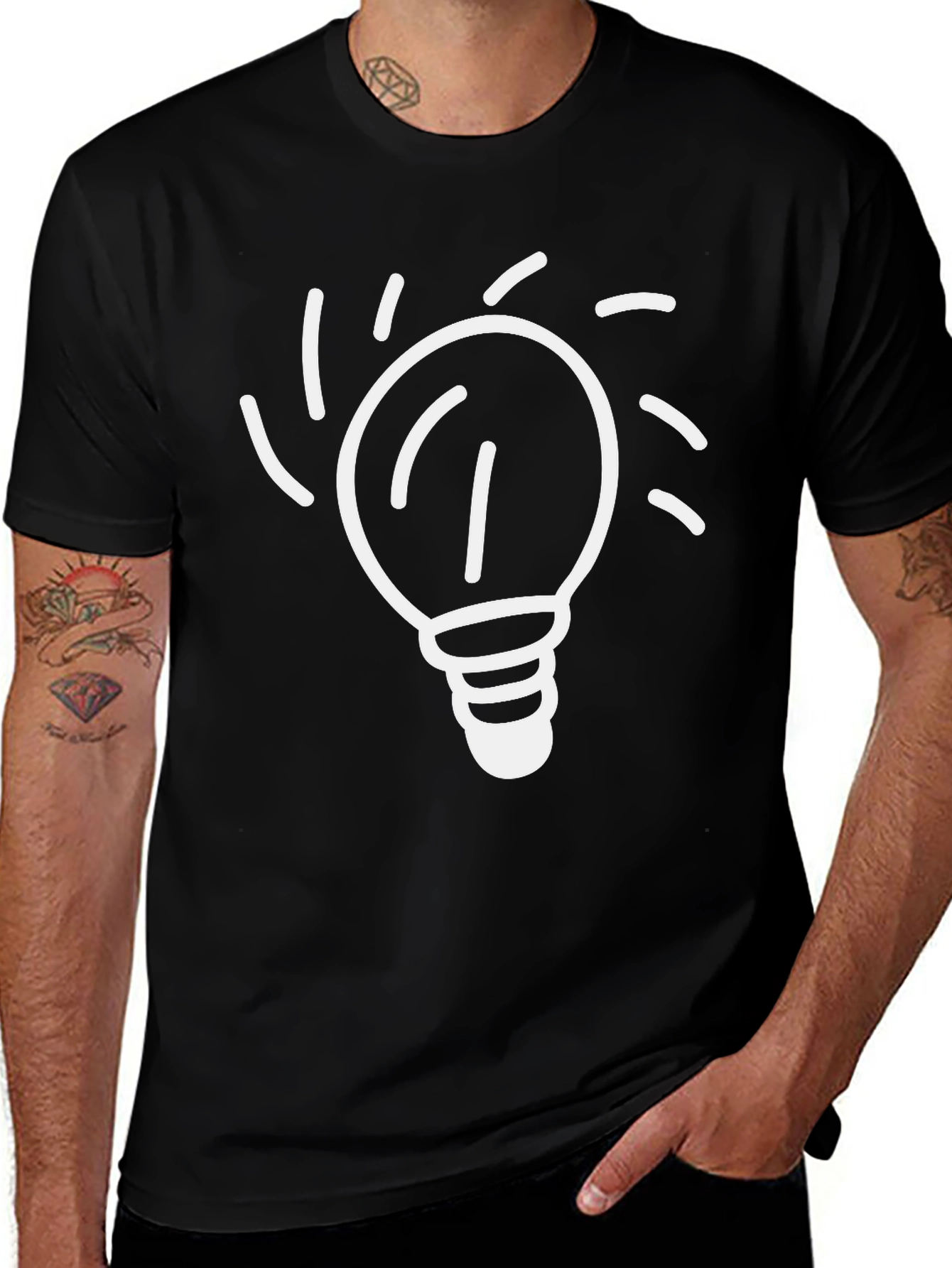Variant 5 of Idea Bulb Graphic Tee - Black Cotton T-Shirt