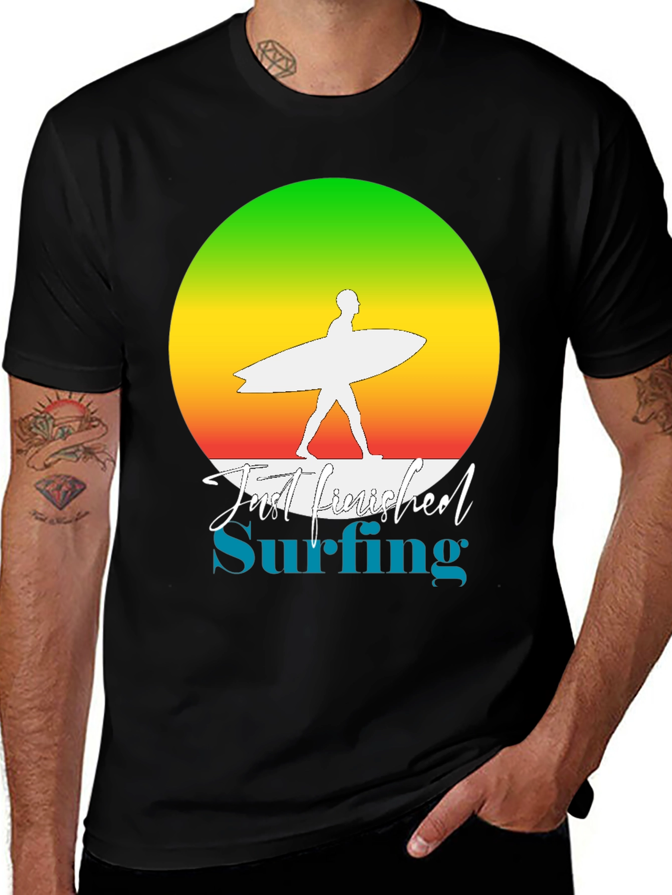 Variant 7 of Just Finished Surfing T-Shirt - Retro Surf Design