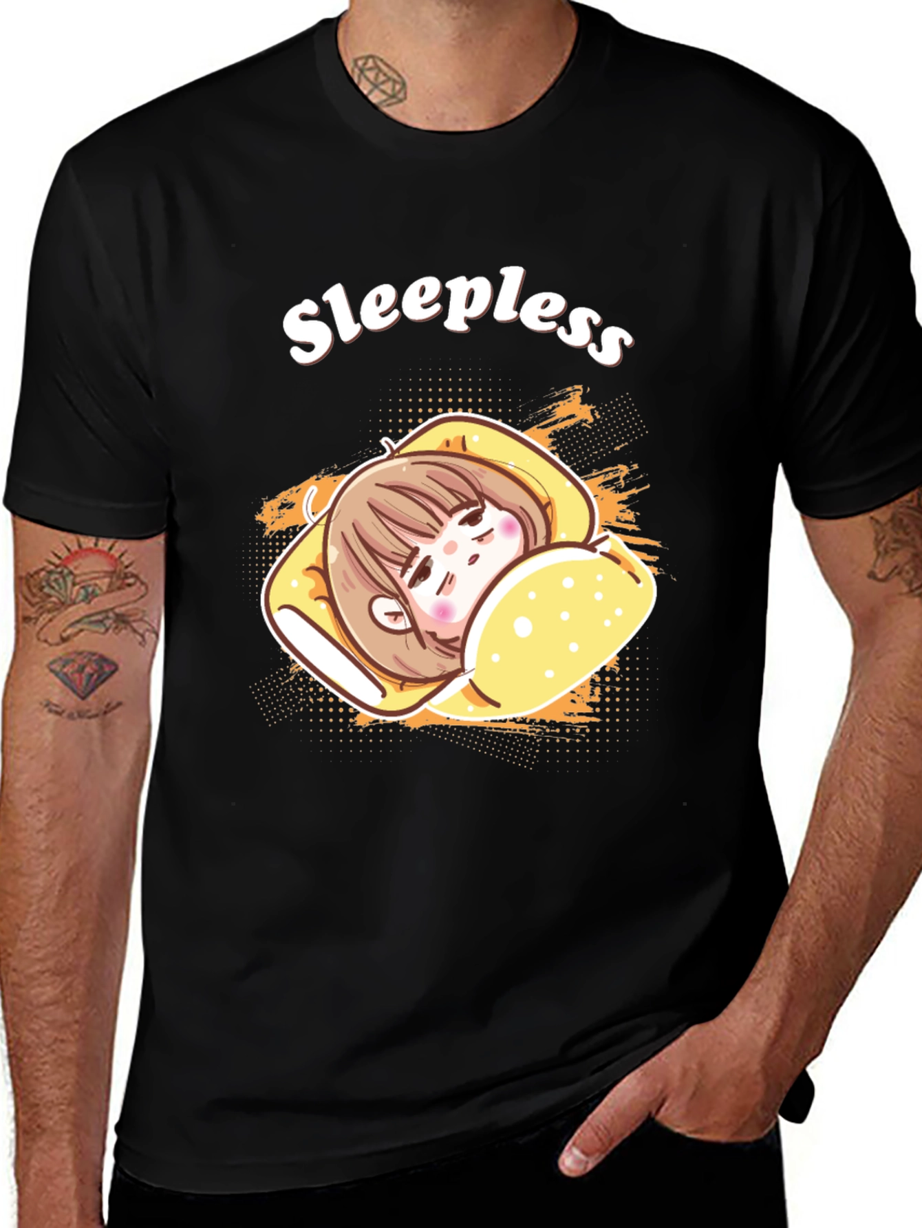 Variant 23 of Sleepless Cartoon Graphic Black T-Shirt