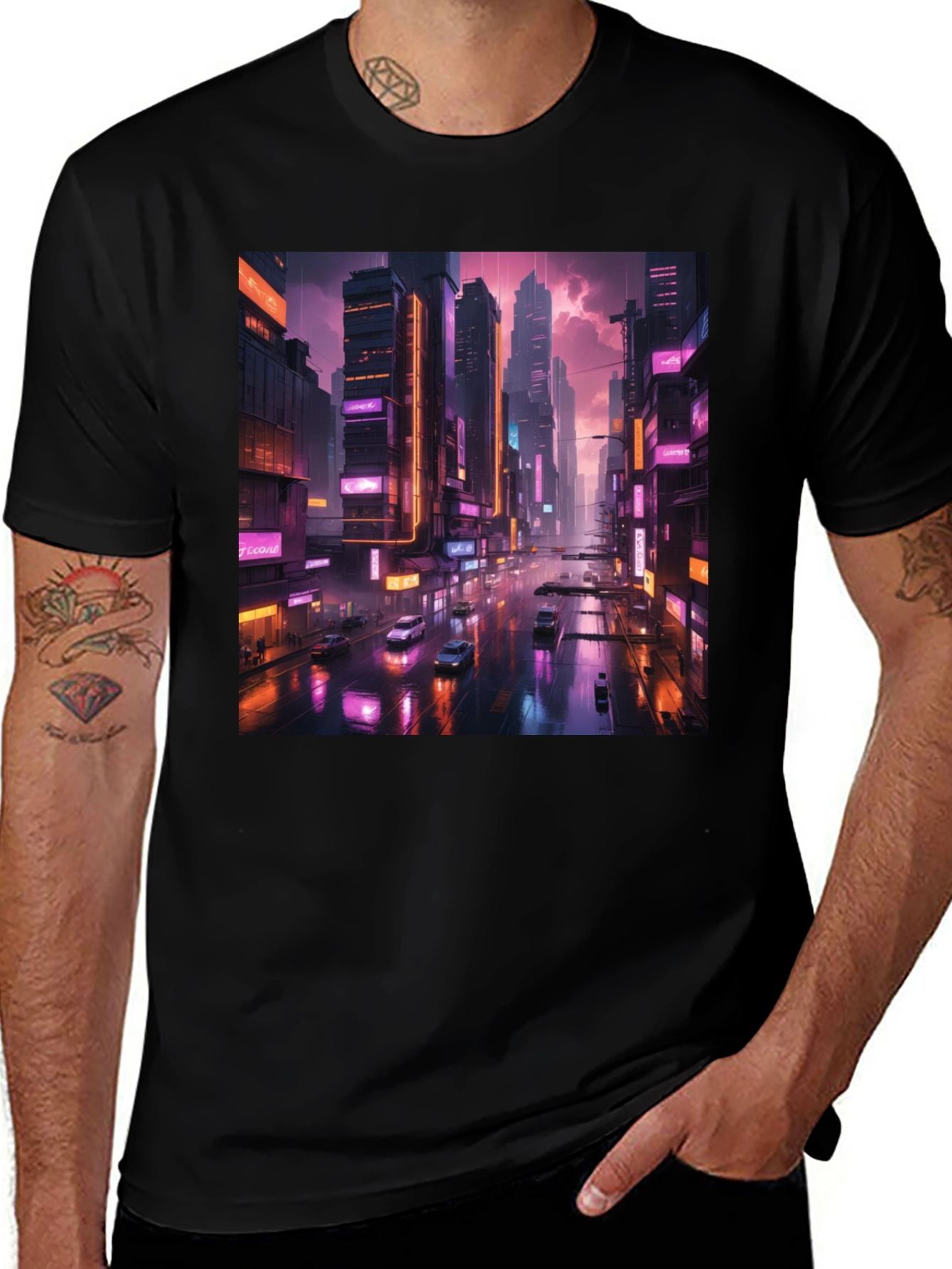 Variant 23 of Neon Cityscape T-Shirt - Urban Style