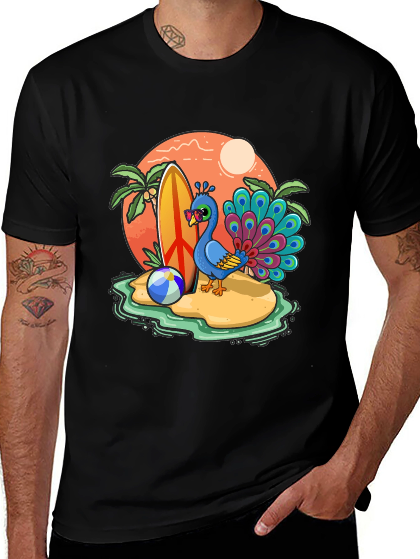 Variant 7 of Peacock Paradise T-Shirt - Beach Vacation Vibes