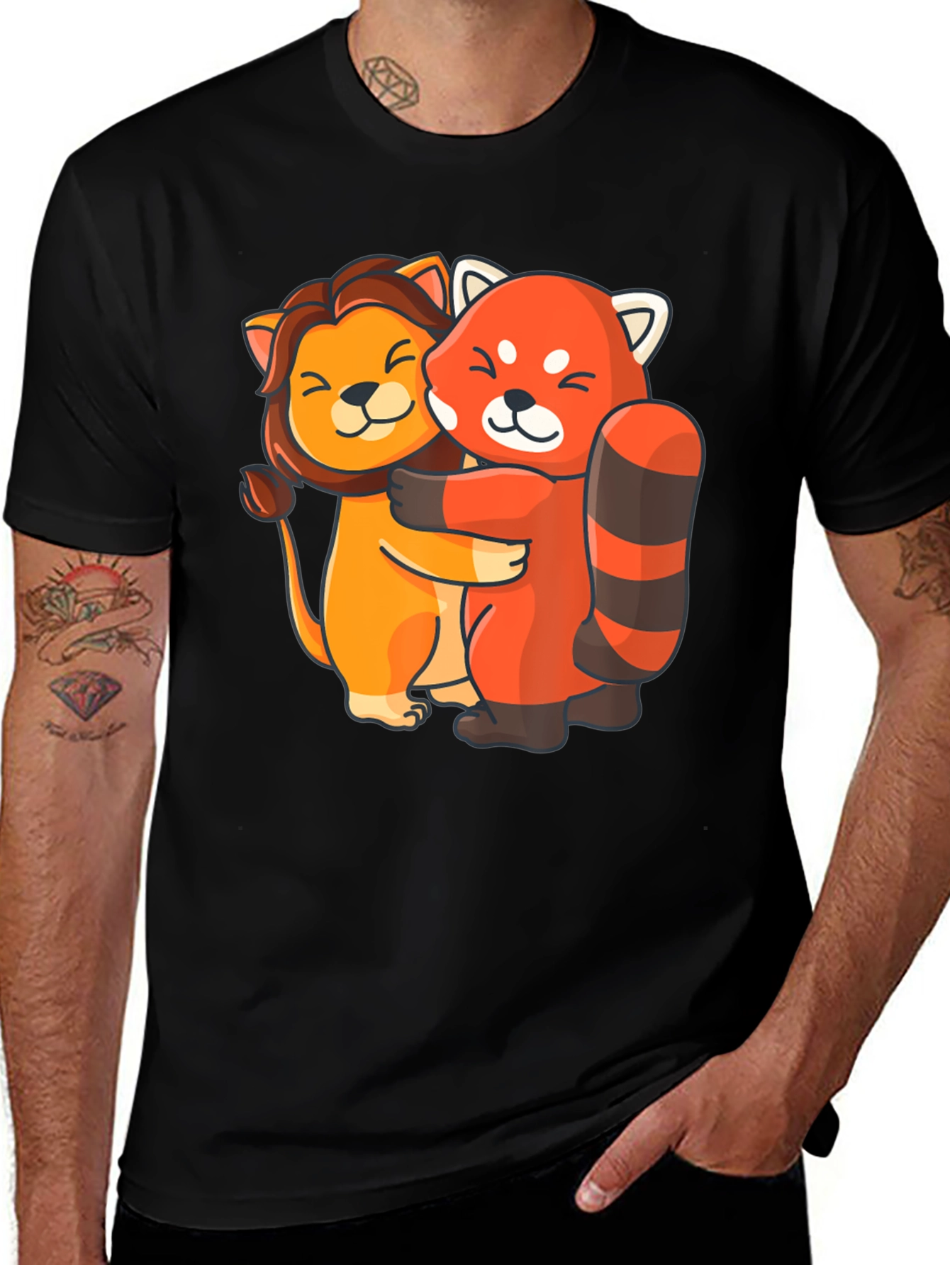 Variant 5 of Lion and Panda Hug Black T-Shirt