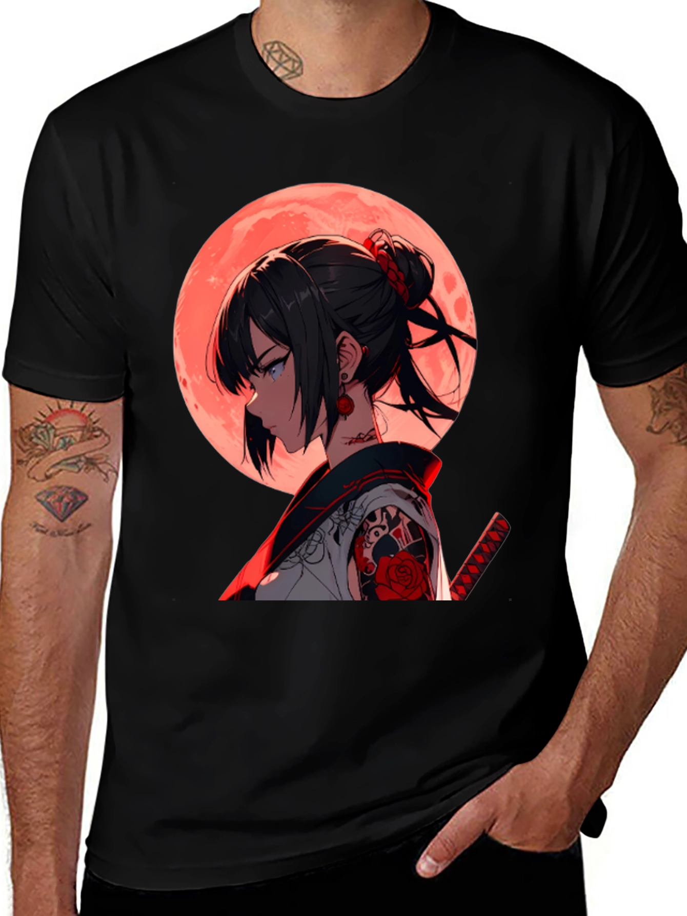 Variant 18 of Anime Girl Graphic Black T-Shirt