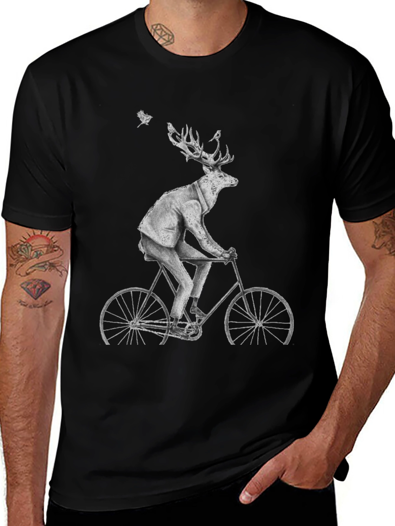 Variant 27 of Deer on Bike Graphic Tee - Quirky Animal Print