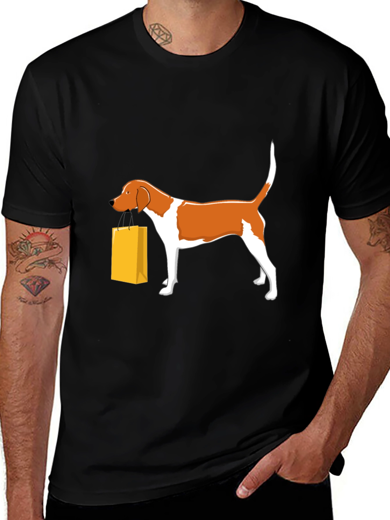Variant 28 of Dog with Shopping Bag Graphic Tee - Unisex Black T-Shirt
