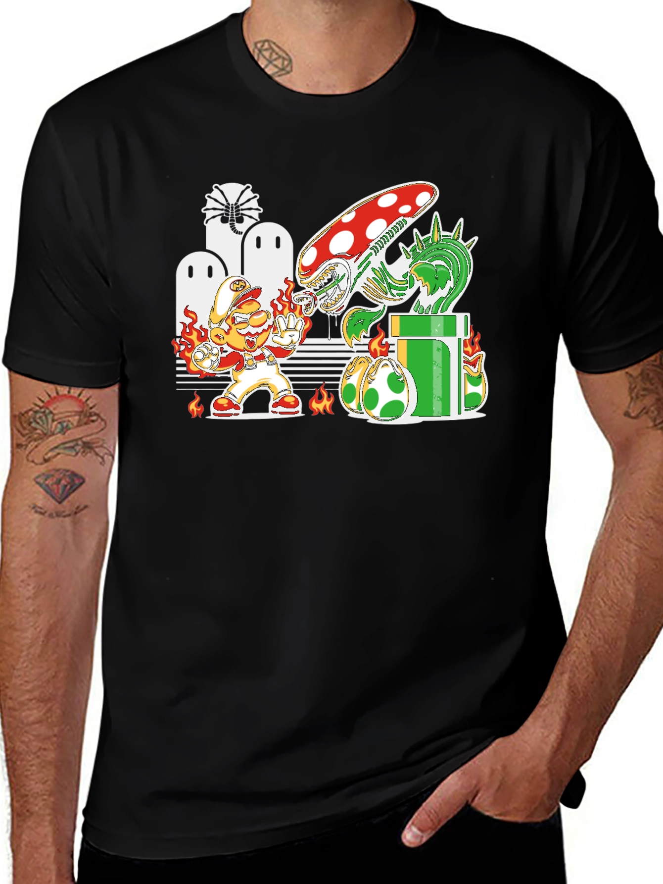 Variant 23 of Gaming T-Shirt: Baseball Mario vs Alien Mushroom