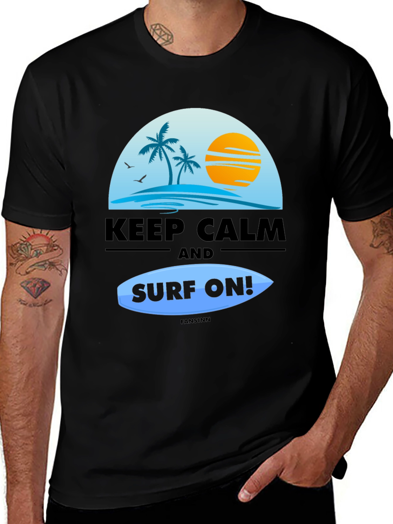 Keep Calm and Surf On Black T-Shirt