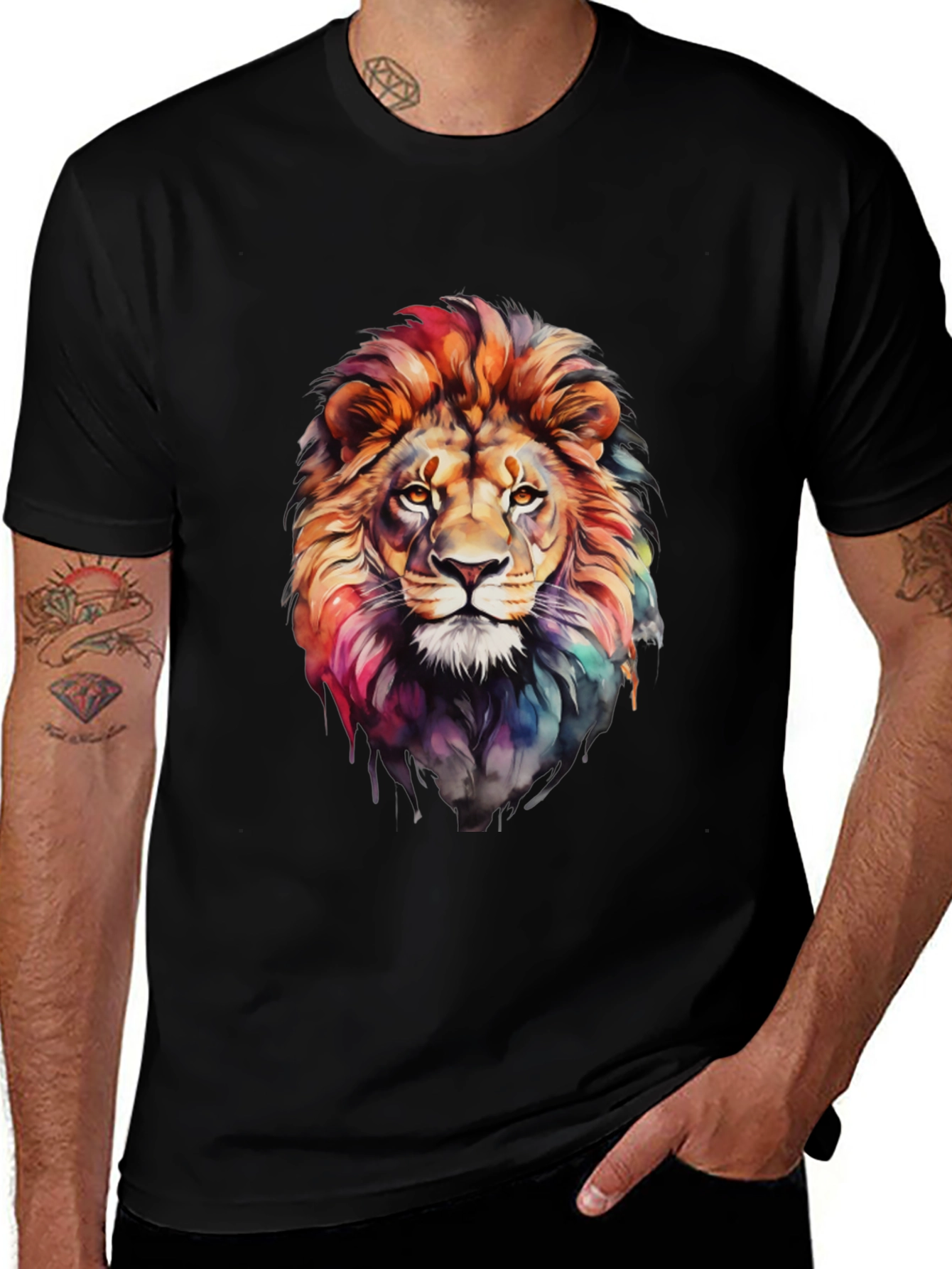 Variant 26 of Lion Watercolor Graphic Tee - Artistic Men's T-Shirt