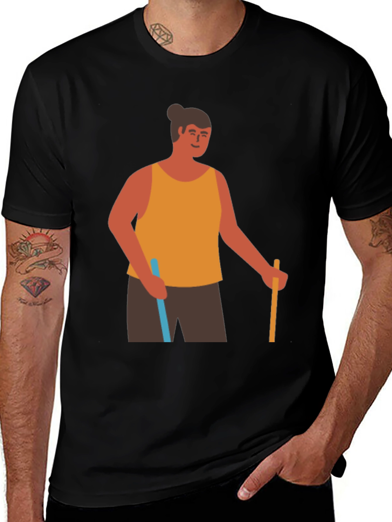 Graphic Tee: Hiker Illustration - Black