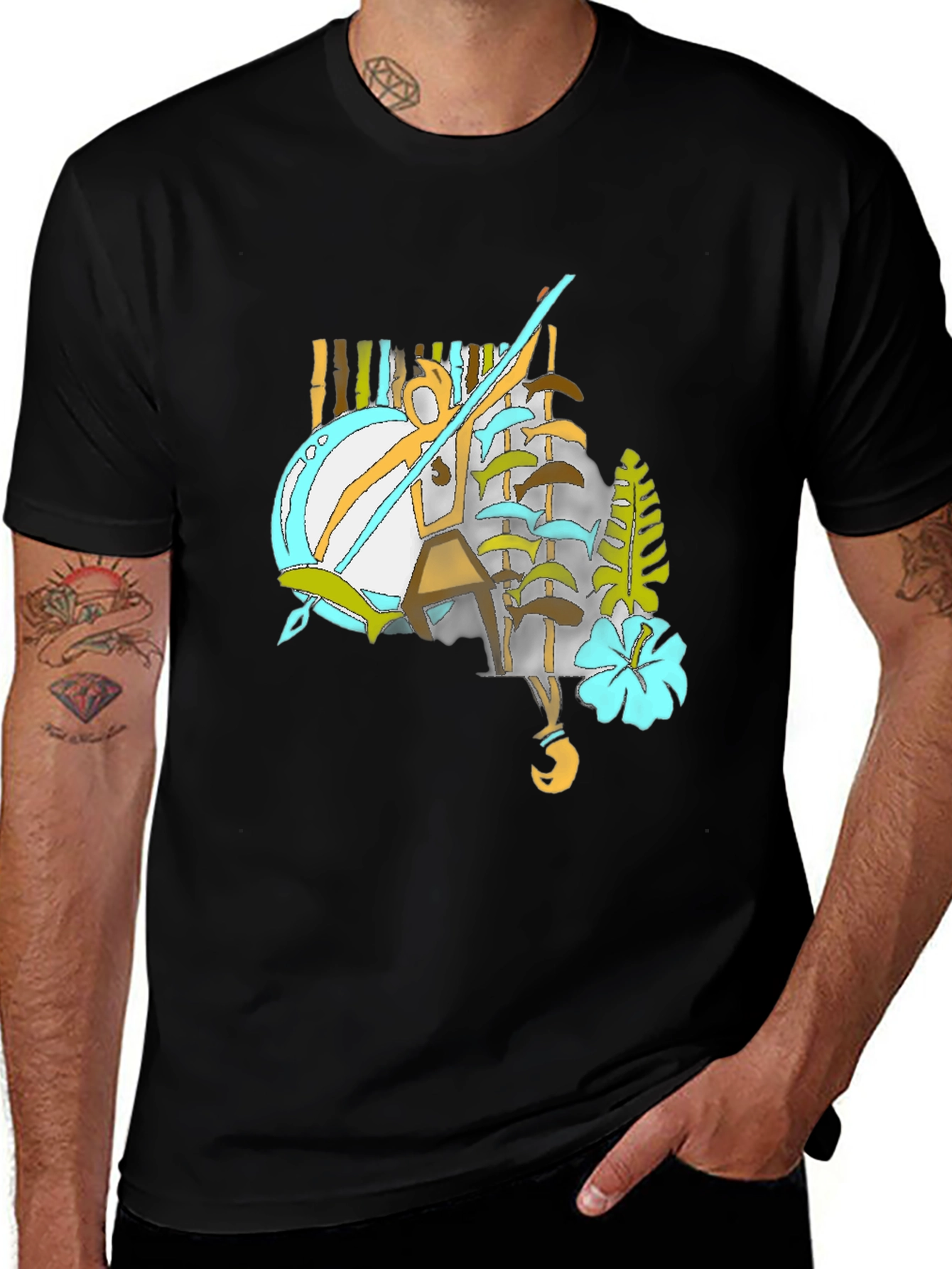 Variant 24 of Tropical Graphic Tee - Black Casual Style