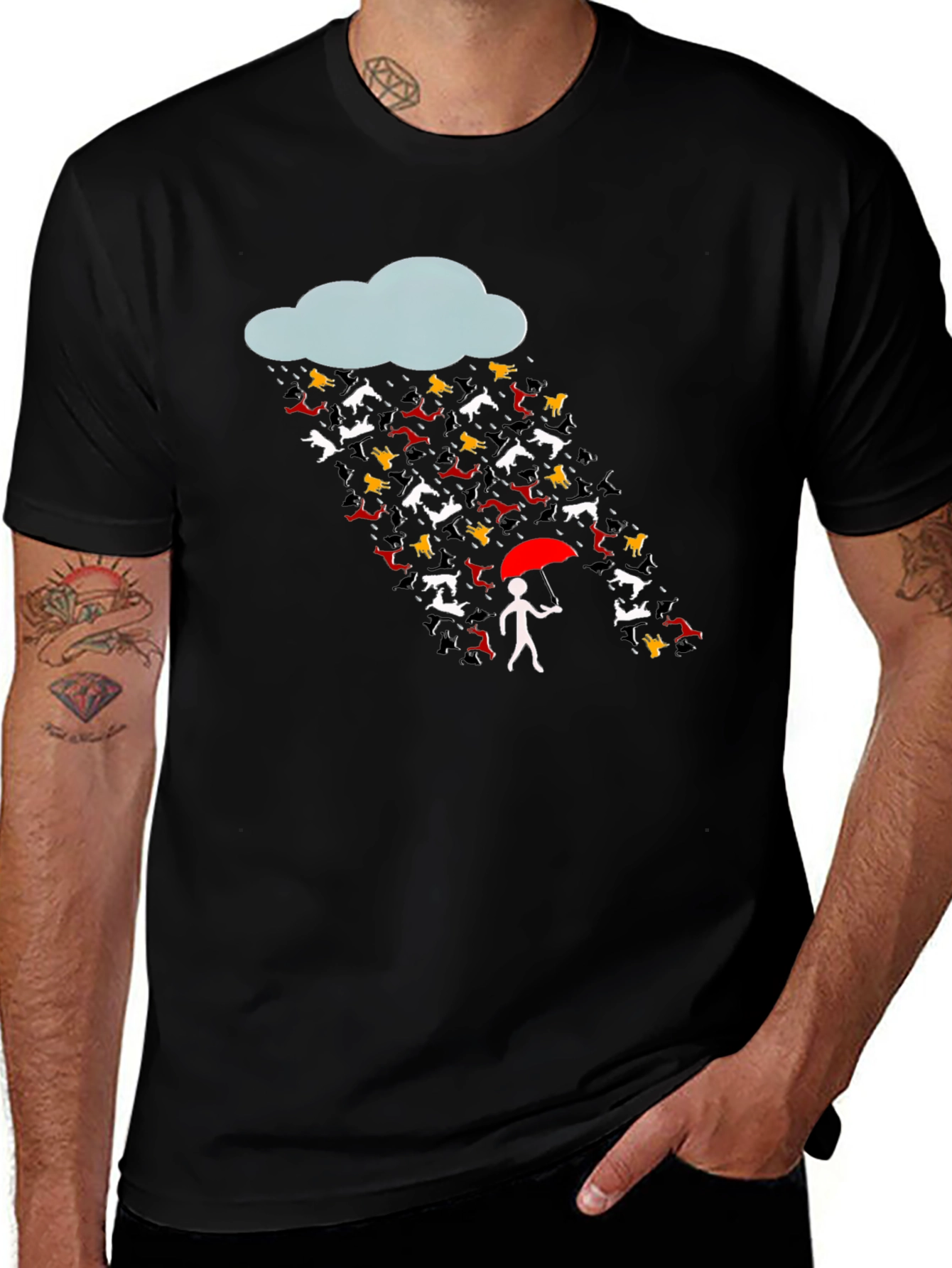 Variant 29 of Raining Cats & Dogs Graphic Tee - Black Cotton T-Shirt